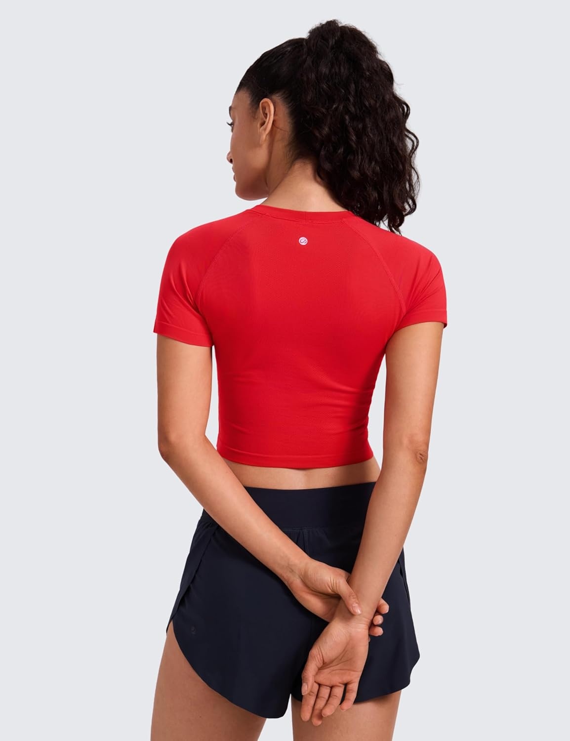image:imageCRZ YOGA Seamless Crop Workout Tops for Women Athletic Running Gym Yoga Short Sleeve Shirts BasicDeep Red