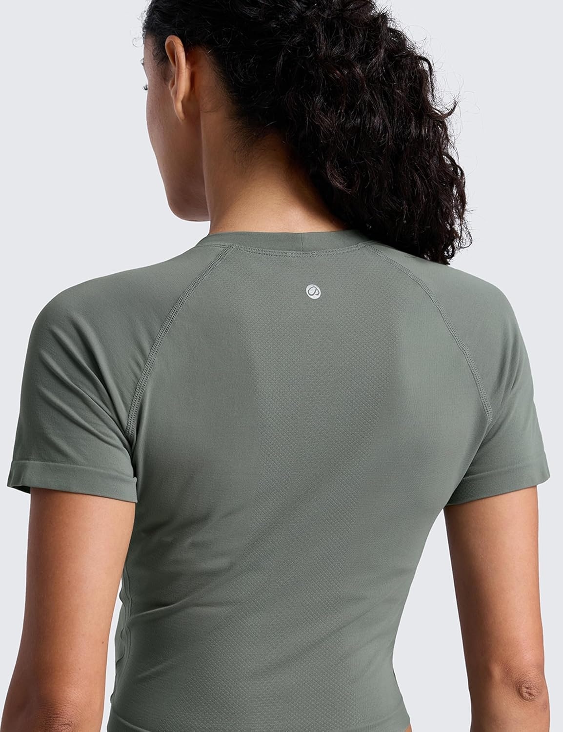 image:imageCRZ YOGA Seamless Crop Workout Tops for Women Athletic Running Gym Yoga Short Sleeve Shirts BasicGrey Sage