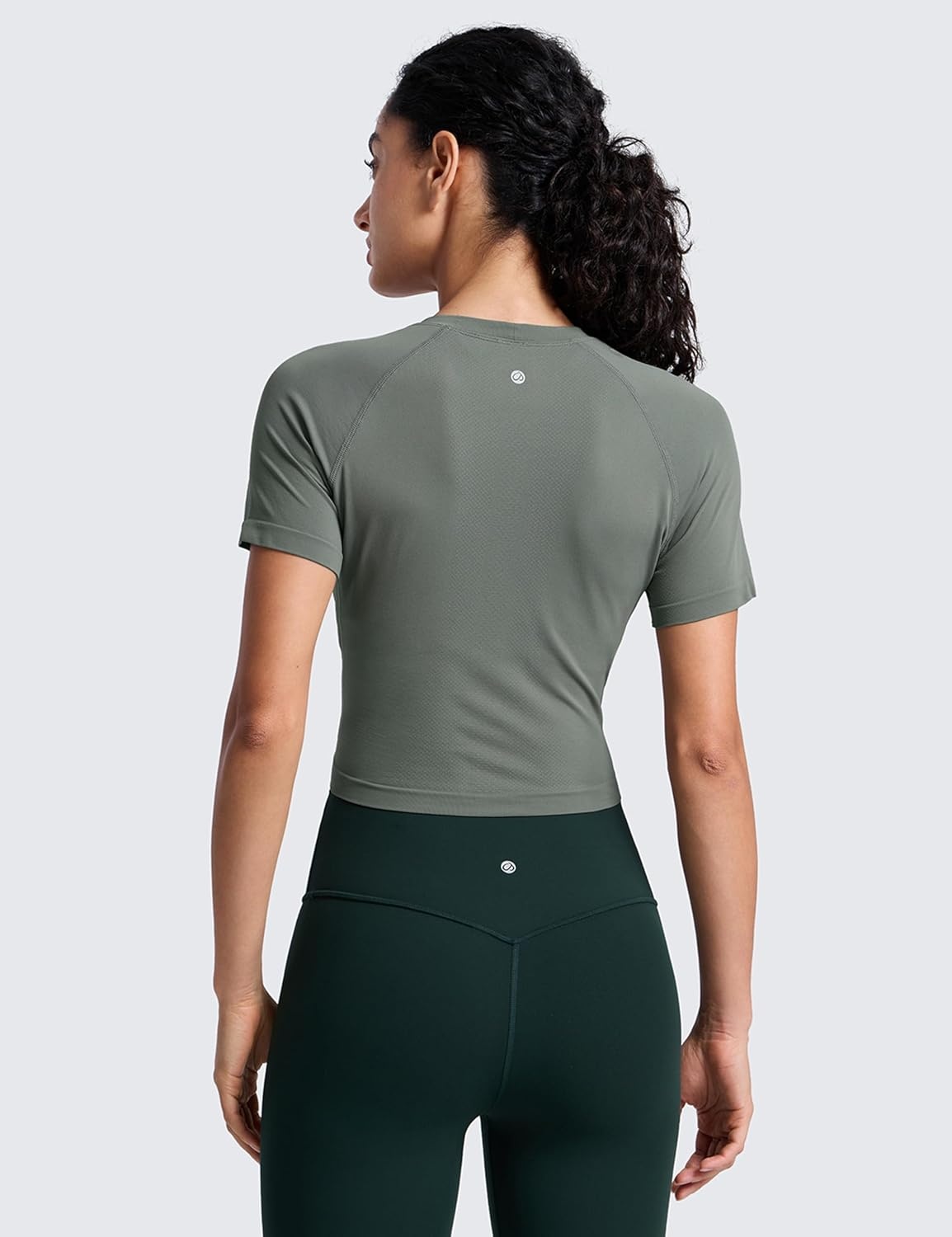 image:imageCRZ YOGA Seamless Crop Workout Tops for Women Athletic Running Gym Yoga Short Sleeve Shirts BasicGrey Sage