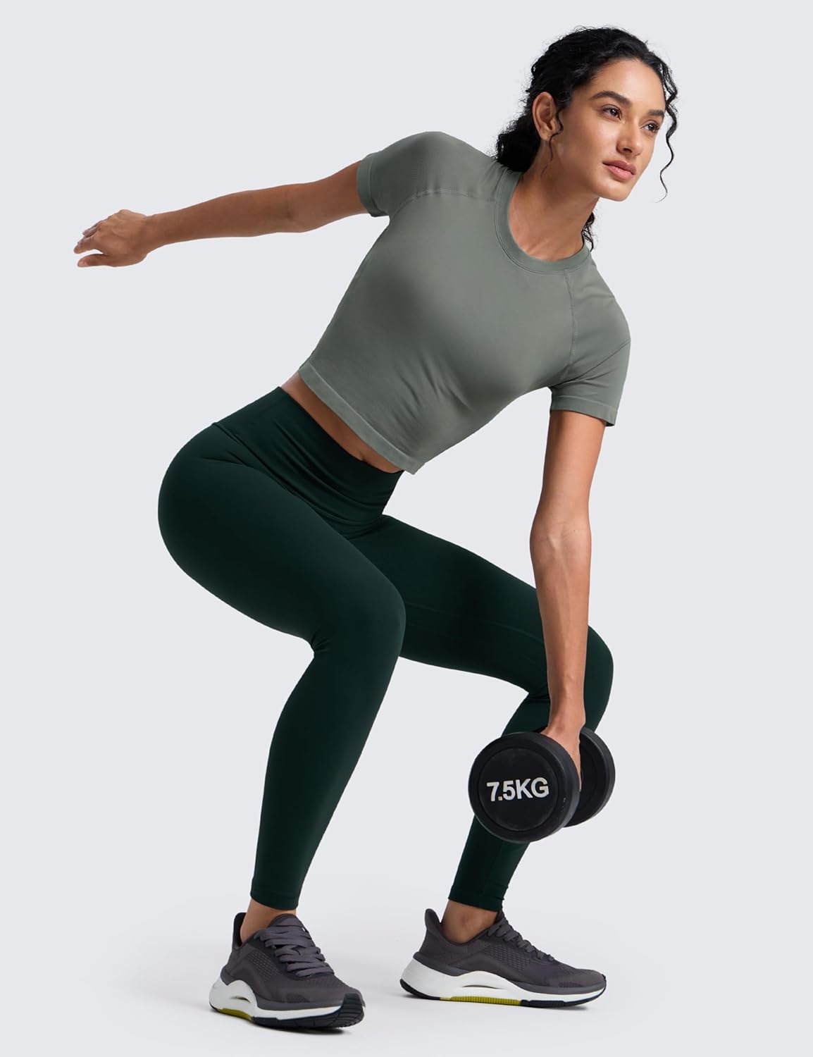 image:imageCRZ YOGA Seamless Crop Workout Tops for Women Athletic Running Gym Yoga Short Sleeve Shirts BasicGrey Sage