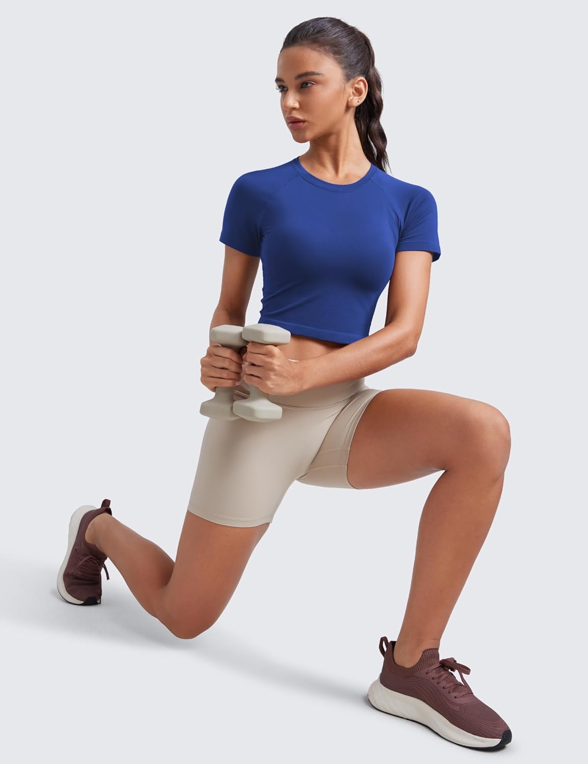 image:imageCRZ YOGA Seamless Crop Workout Tops for Women Athletic Running Gym Yoga Short Sleeve Shirts BasicLarkspur Blue