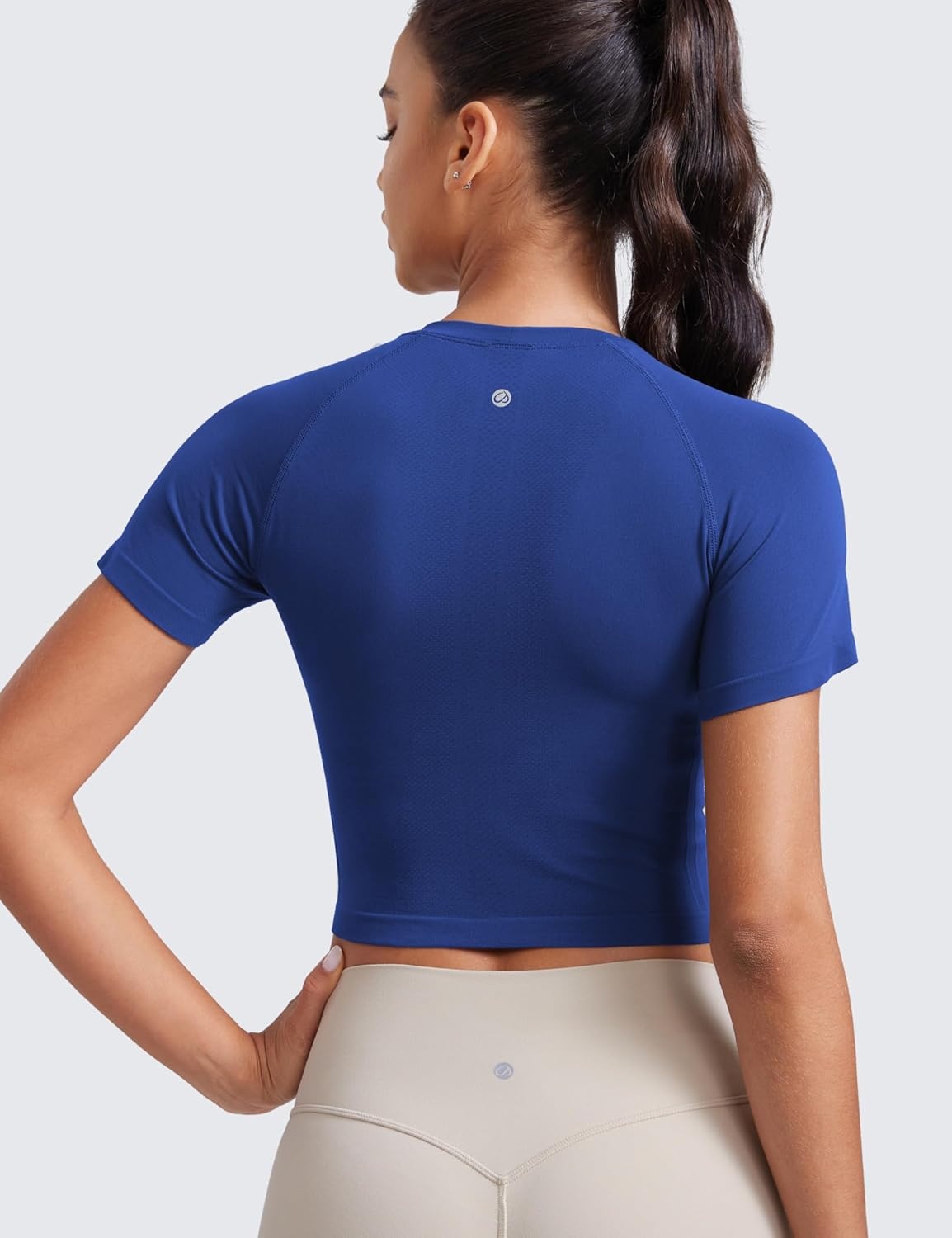 image:imageCRZ YOGA Seamless Crop Workout Tops for Women Athletic Running Gym Yoga Short Sleeve Shirts BasicLarkspur Blue
