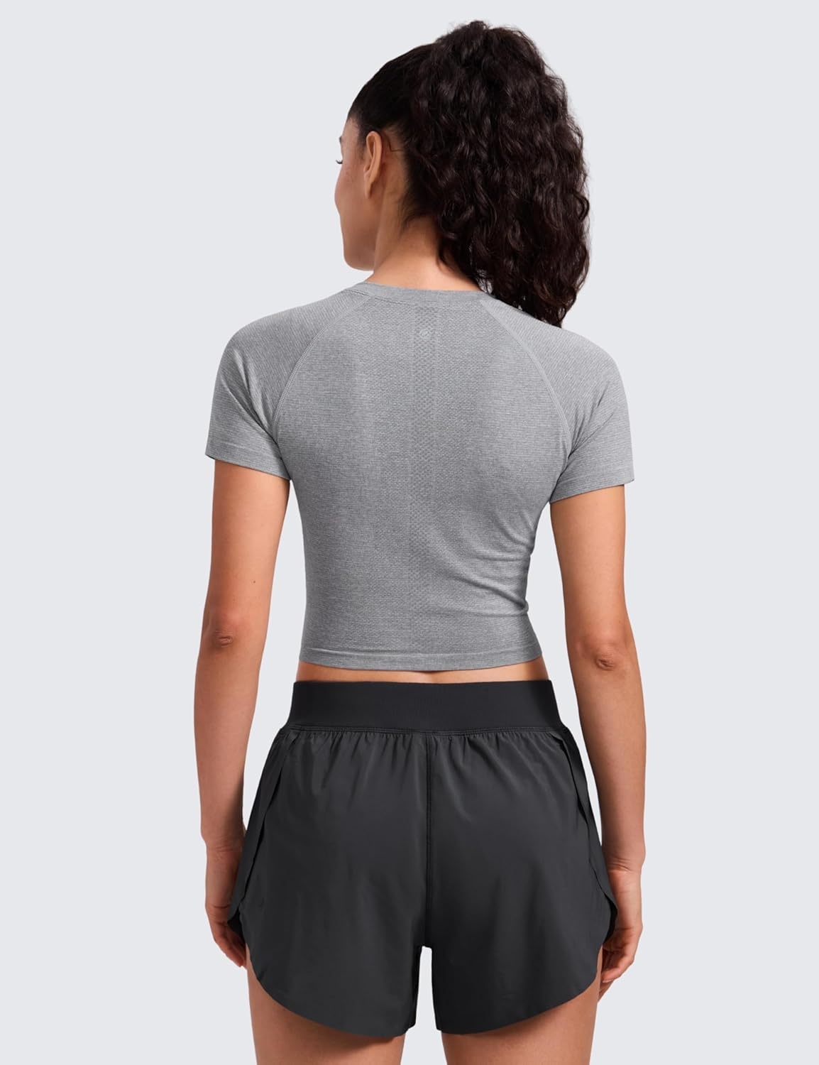 image:imageCRZ YOGA Seamless Crop Workout Tops for Women Athletic Running Gym Yoga Short Sleeve Shirts BasicSlate Grey Marl