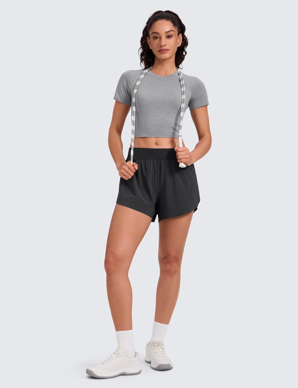 image:imageCRZ YOGA Seamless Crop Workout Tops for Women Athletic Running Gym Yoga Short Sleeve Shirts BasicSlate Grey Marl