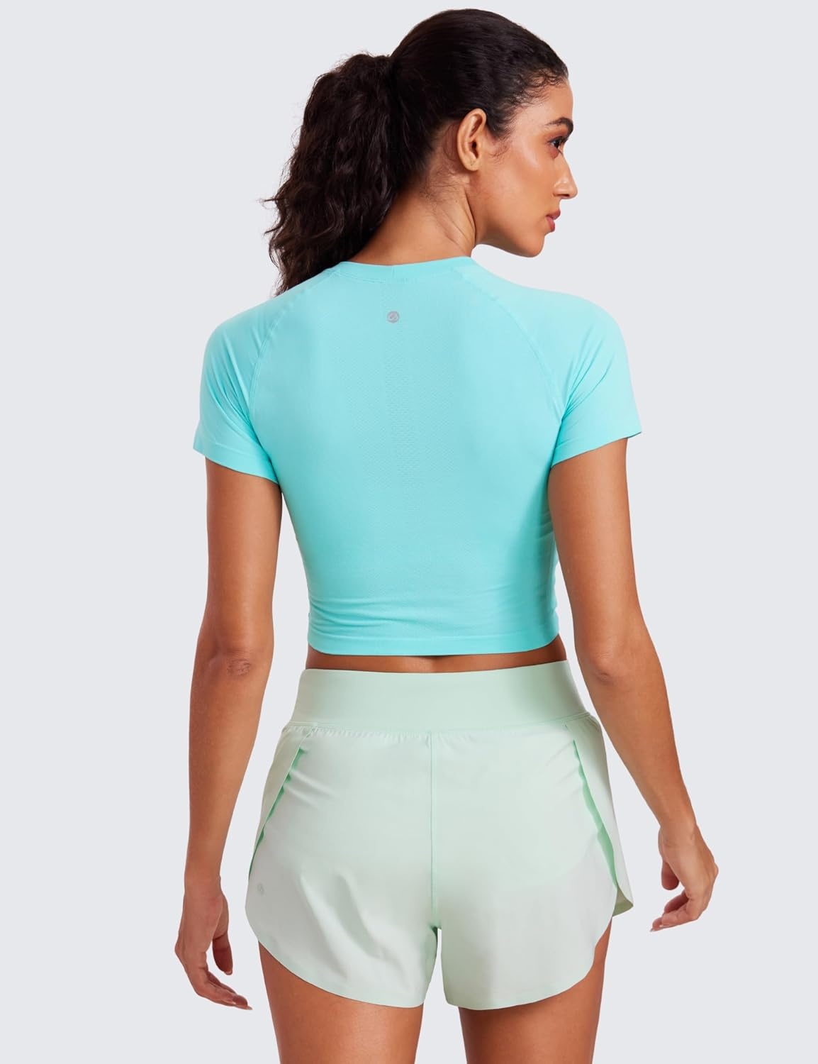 image:imageCRZ YOGA Seamless Crop Workout Tops for Women Athletic Running Gym Yoga Short Sleeve Shirts BasicTurquoise