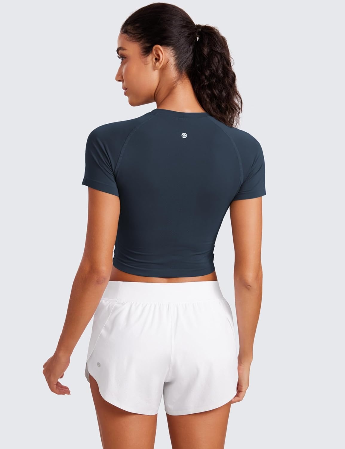 image:imageCRZ YOGA Seamless Crop Workout Tops for Women Athletic Running Gym Yoga Short Sleeve Shirts BasicTwilight Blue