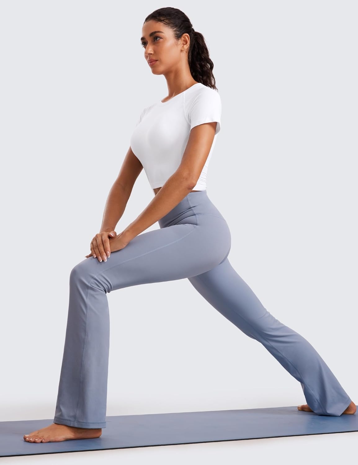 image:imageCRZ YOGA Seamless Crop Workout Tops for Women Athletic Running Gym Yoga Short Sleeve Shirts BasicWhite