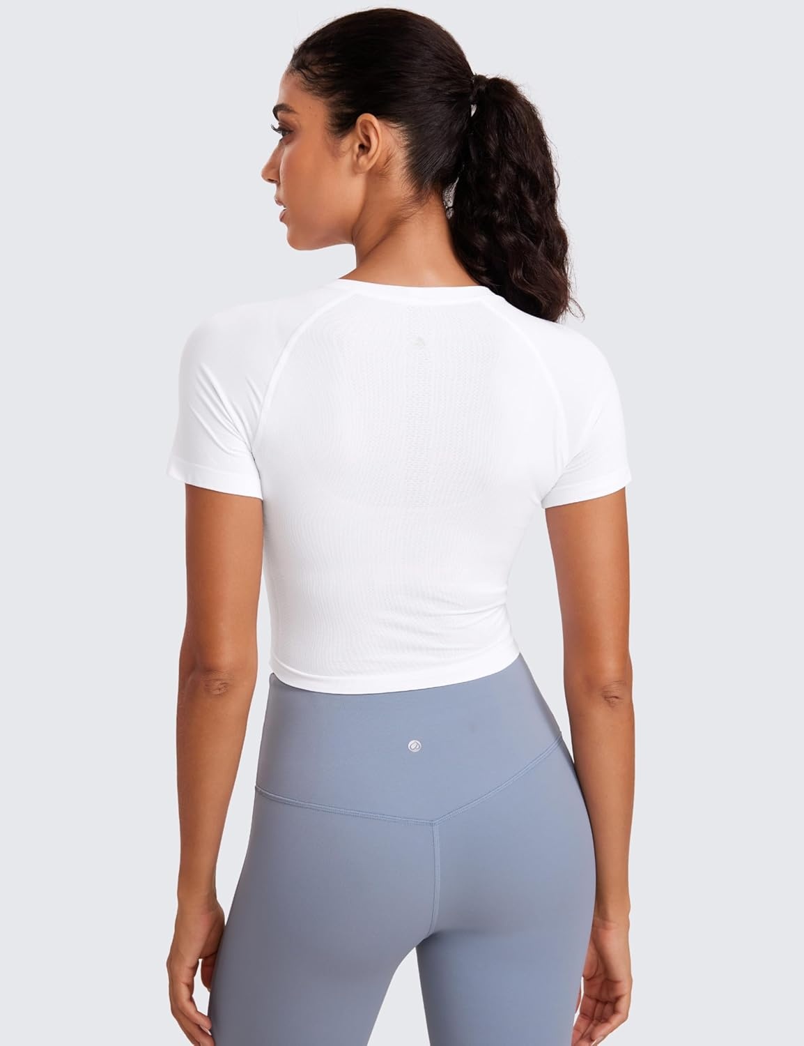 image:imageCRZ YOGA Seamless Crop Workout Tops for Women Athletic Running Gym Yoga Short Sleeve Shirts BasicWhite