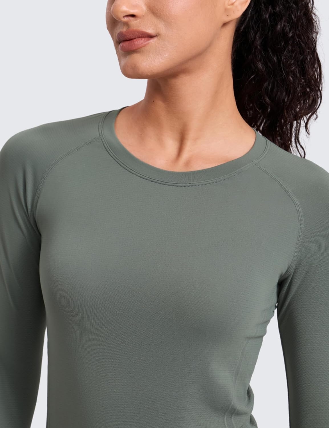 image:imageCRZ YOGA Seamless Long Sleeve Shirts for Women Hip Length Workout Athletic Running Gym Yoga Tops Breathable Crewneck TshirtGrey Sage