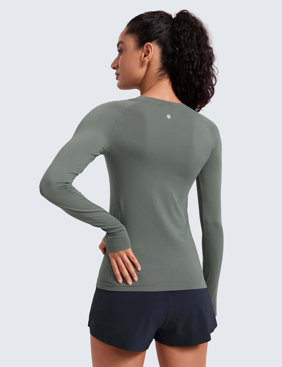 image:imageCRZ YOGA Seamless Long Sleeve Shirts for Women Hip Length Workout Athletic Running Gym Yoga Tops Breathable Crewneck TshirtGrey Sage