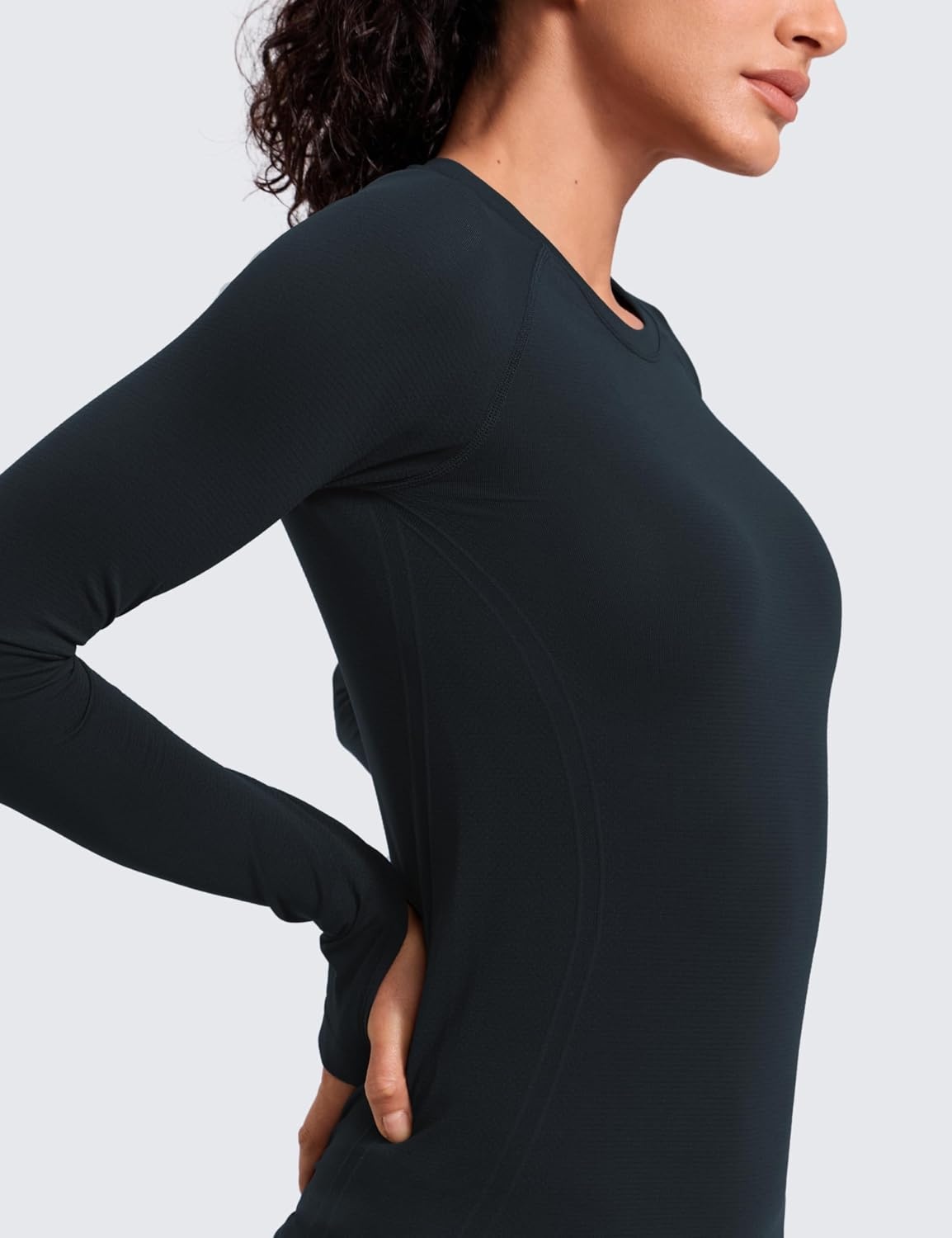image:imageCRZ YOGA Seamless Long Sleeve Shirts for Women Hip Length Workout Athletic Running Gym Yoga Tops Breathable Crewneck TshirtTrue Navy