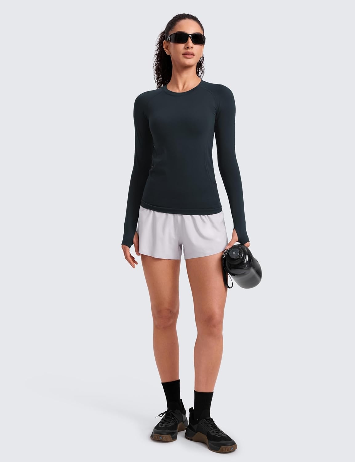 image:imageCRZ YOGA Seamless Long Sleeve Shirts for Women Hip Length Workout Athletic Running Gym Yoga Tops Breathable Crewneck TshirtTrue Navy
