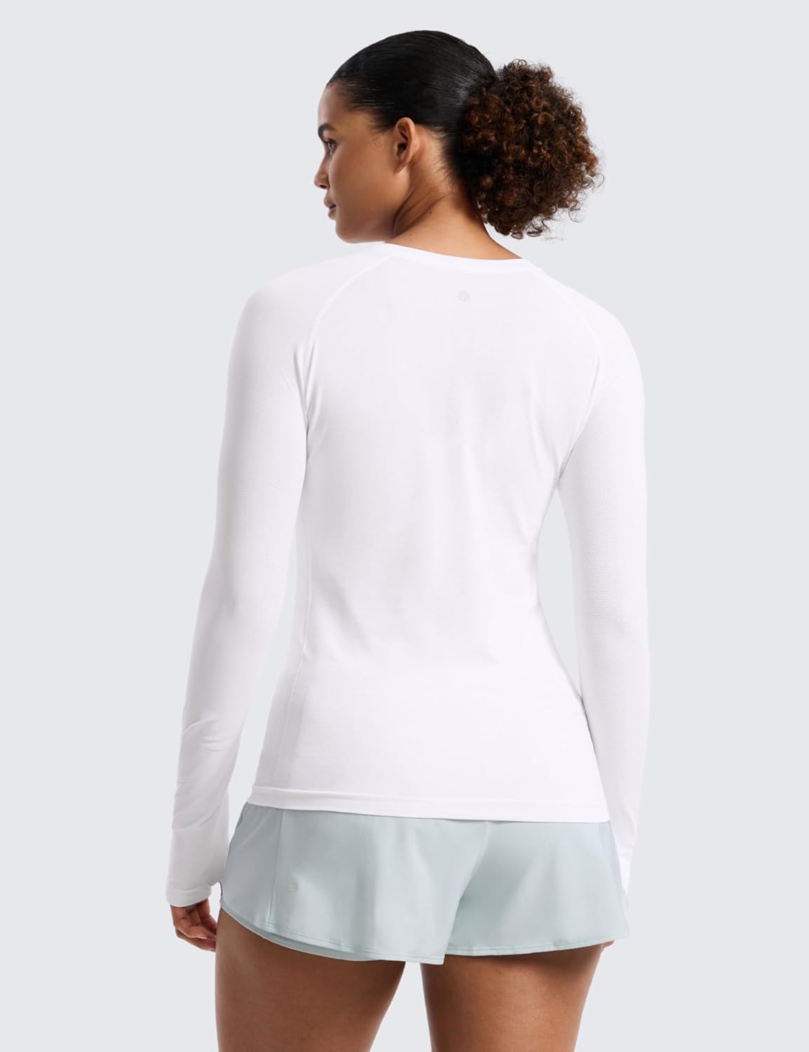 image:imageCRZ YOGA Seamless Long Sleeve Shirts for Women Hip Length Workout Athletic Running Gym Yoga Tops Breathable Crewneck TshirtWhite