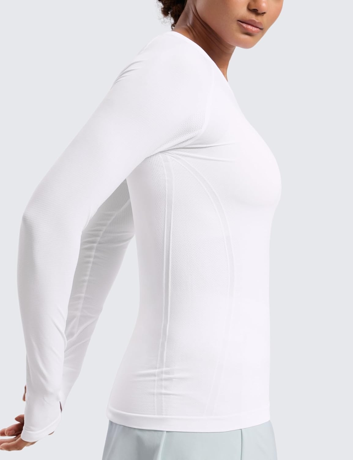 image:imageCRZ YOGA Seamless Long Sleeve Shirts for Women Hip Length Workout Athletic Running Gym Yoga Tops Breathable Crewneck TshirtWhite