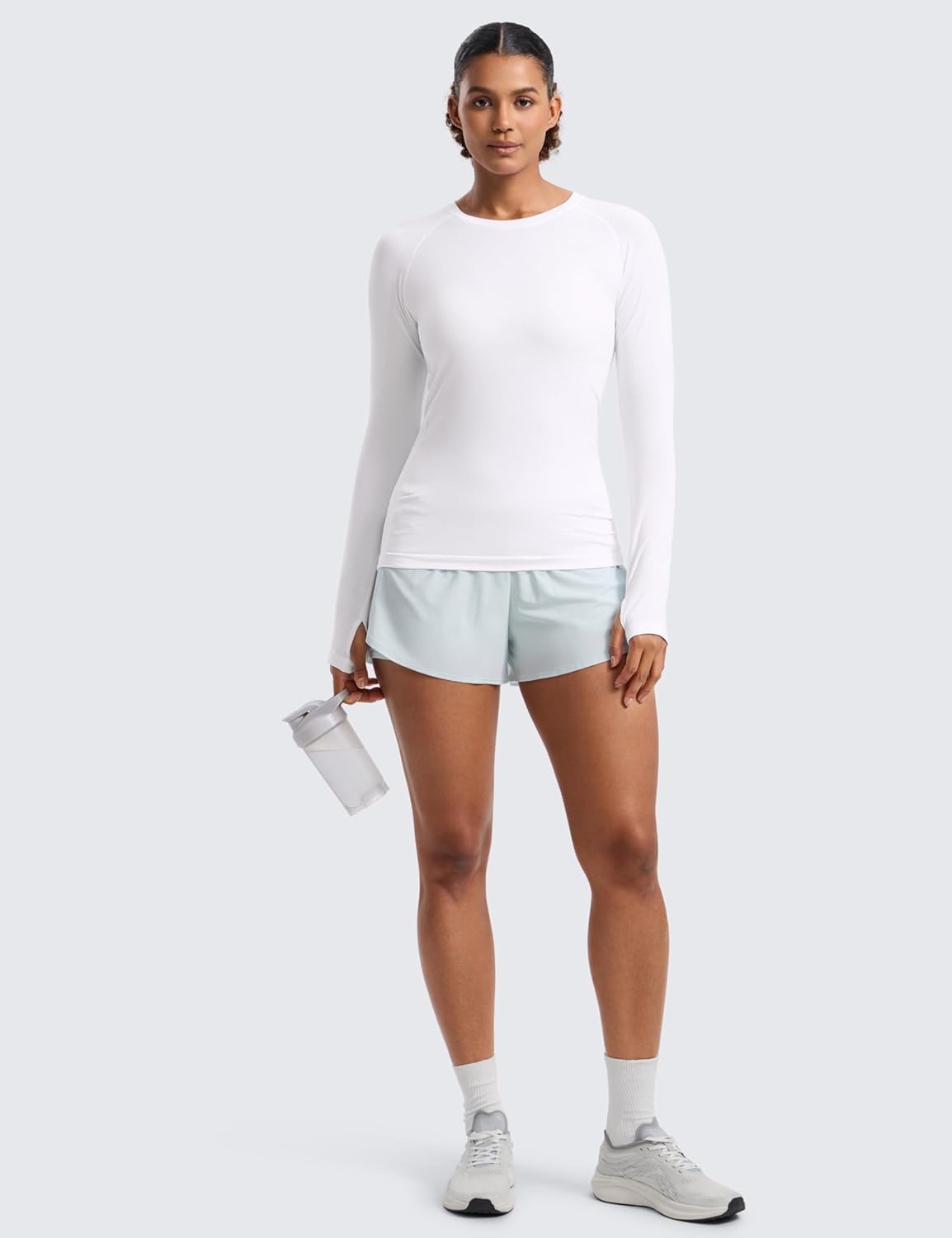 image:imageCRZ YOGA Seamless Long Sleeve Shirts for Women Hip Length Workout Athletic Running Gym Yoga Tops Breathable Crewneck TshirtWhite