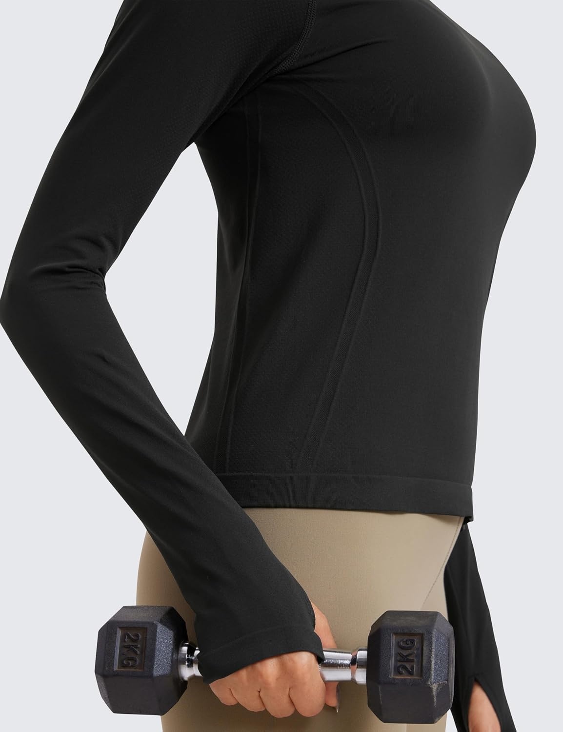 image:imageCRZ YOGA Seamless Long Sleeve Shirts for Women Waist Length Workout Athletic Running Gym Yoga Tops Crewneck BreathableBlack