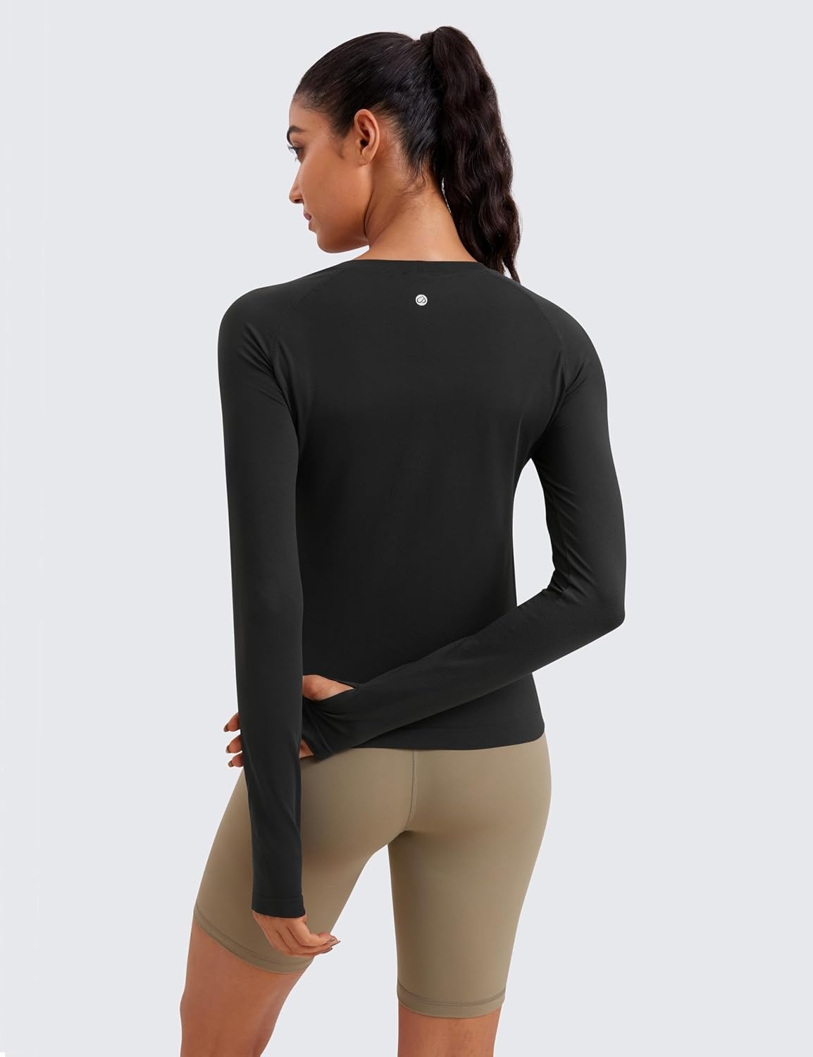 image:imageCRZ YOGA Seamless Long Sleeve Shirts for Women Waist Length Workout Athletic Running Gym Yoga Tops Crewneck BreathableBlack