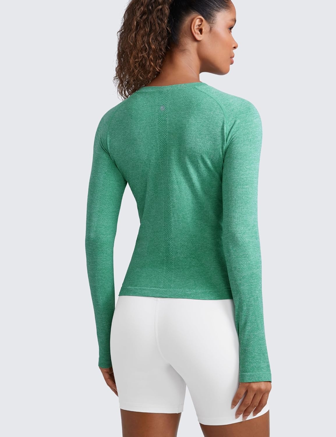 image:imageCRZ YOGA Seamless Long Sleeve Shirts for Women Waist Length Workout Athletic Running Gym Yoga Tops Crewneck BreathableCascadia Green Heather