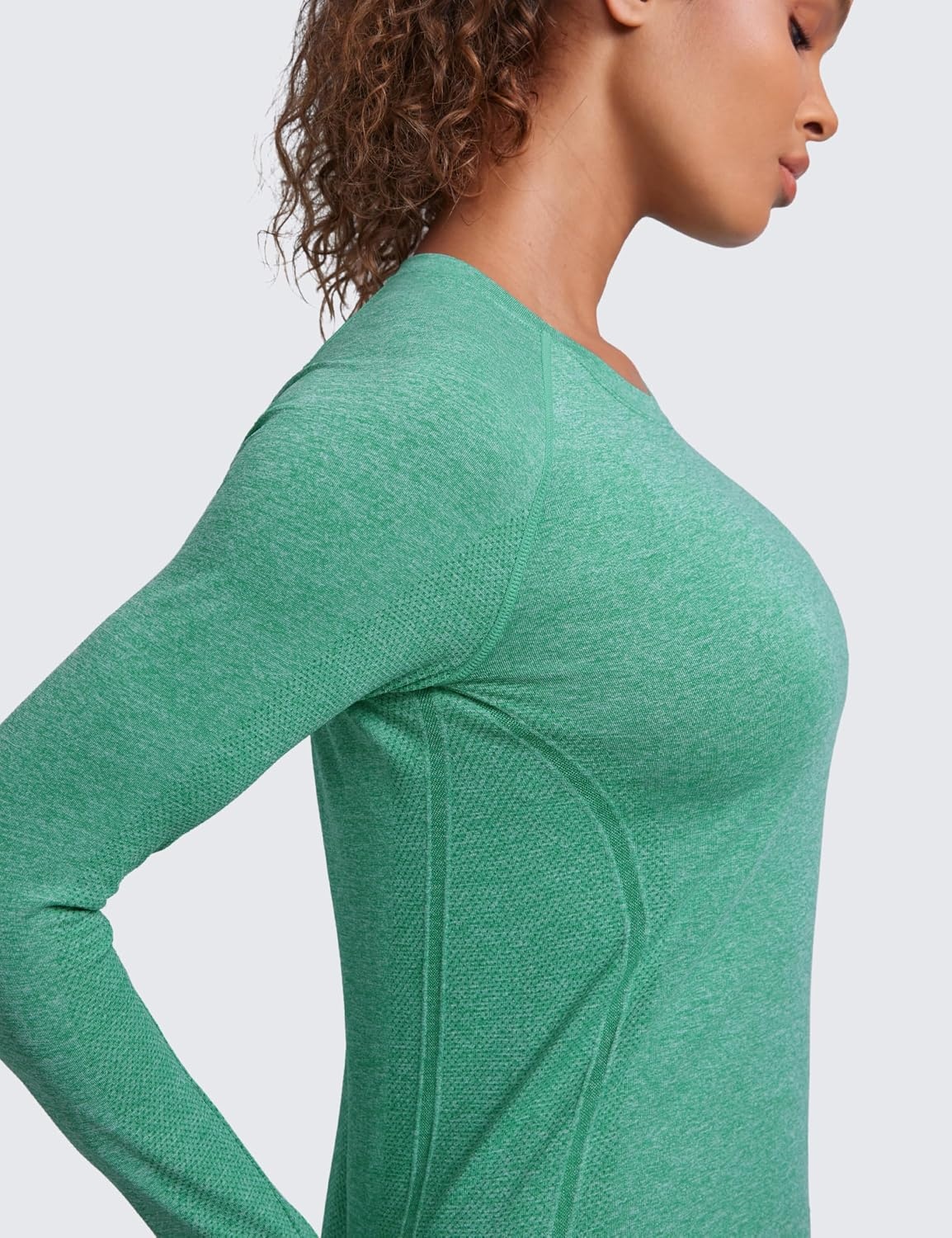 image:imageCRZ YOGA Seamless Long Sleeve Shirts for Women Waist Length Workout Athletic Running Gym Yoga Tops Crewneck BreathableCascadia Green Heather