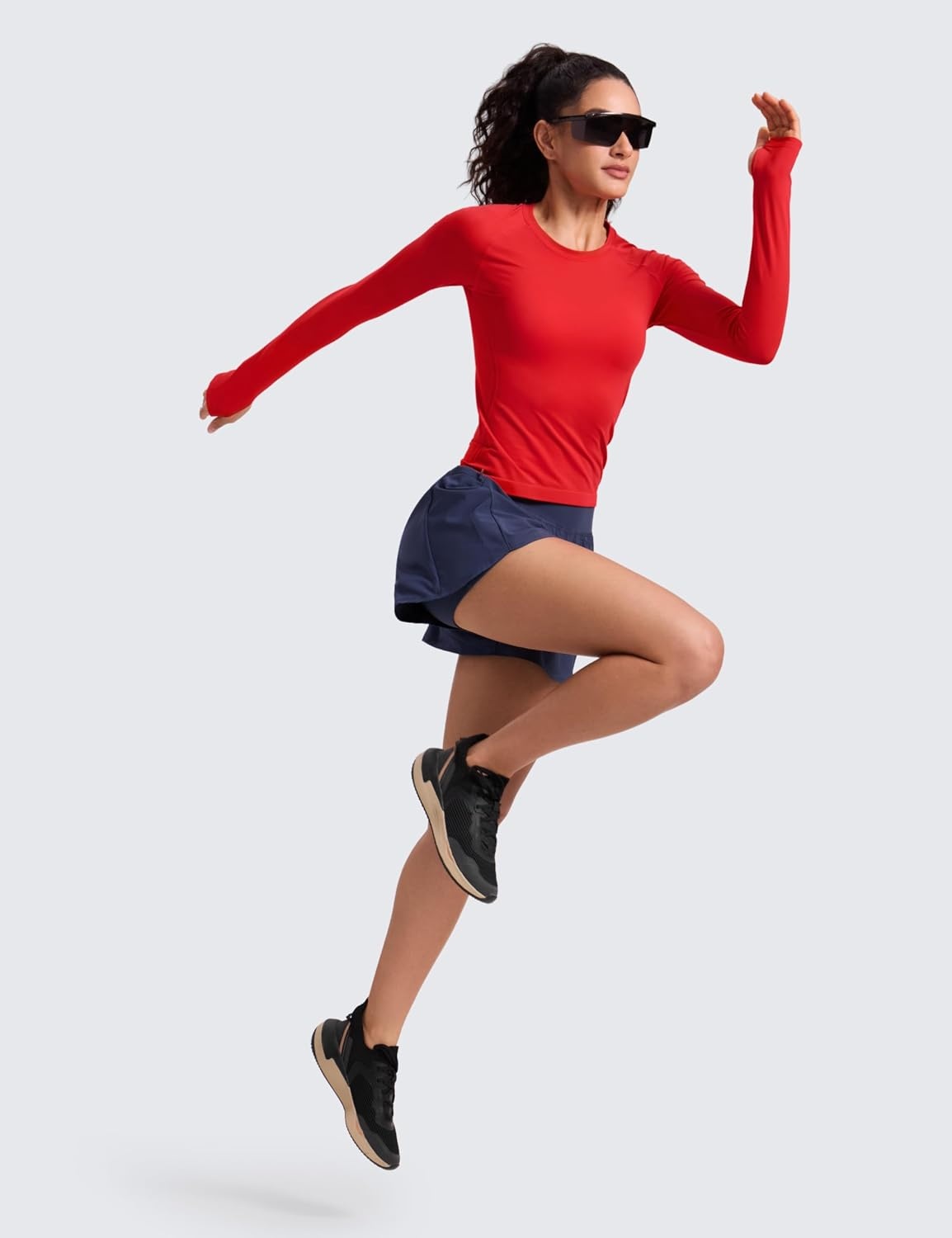 image:imageCRZ YOGA Seamless Long Sleeve Shirts for Women Waist Length Workout Athletic Running Gym Yoga Tops Crewneck BreathableDeep Red