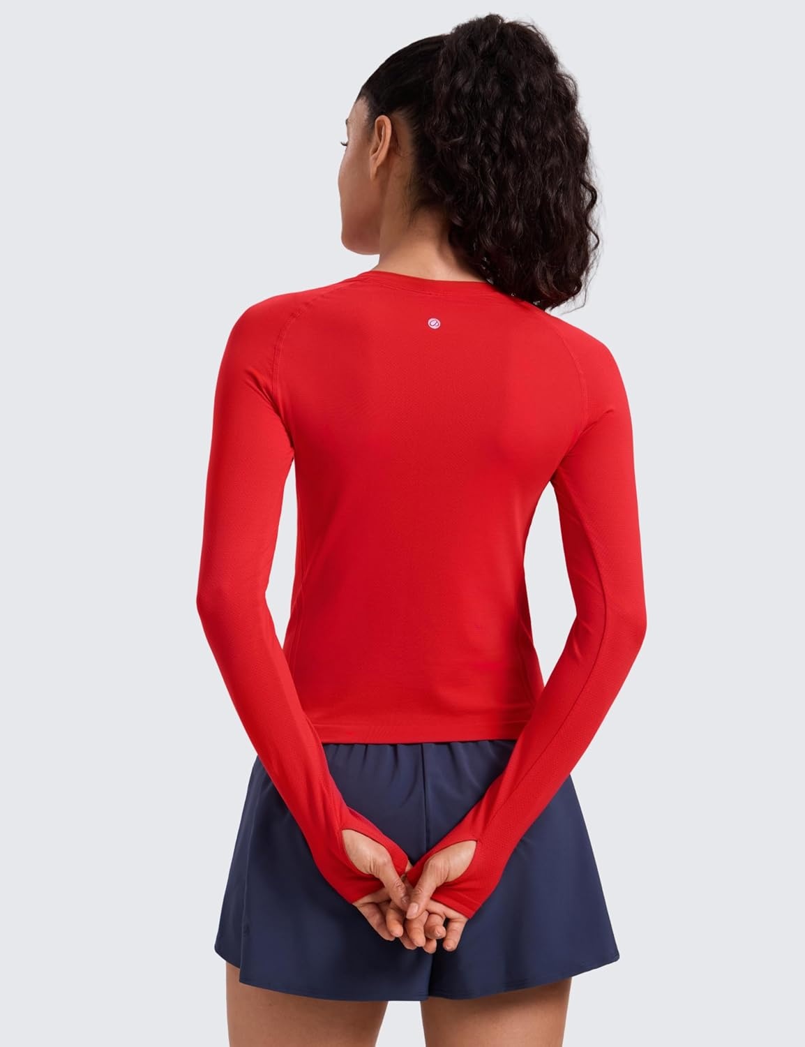 image:imageCRZ YOGA Seamless Long Sleeve Shirts for Women Waist Length Workout Athletic Running Gym Yoga Tops Crewneck BreathableDeep Red