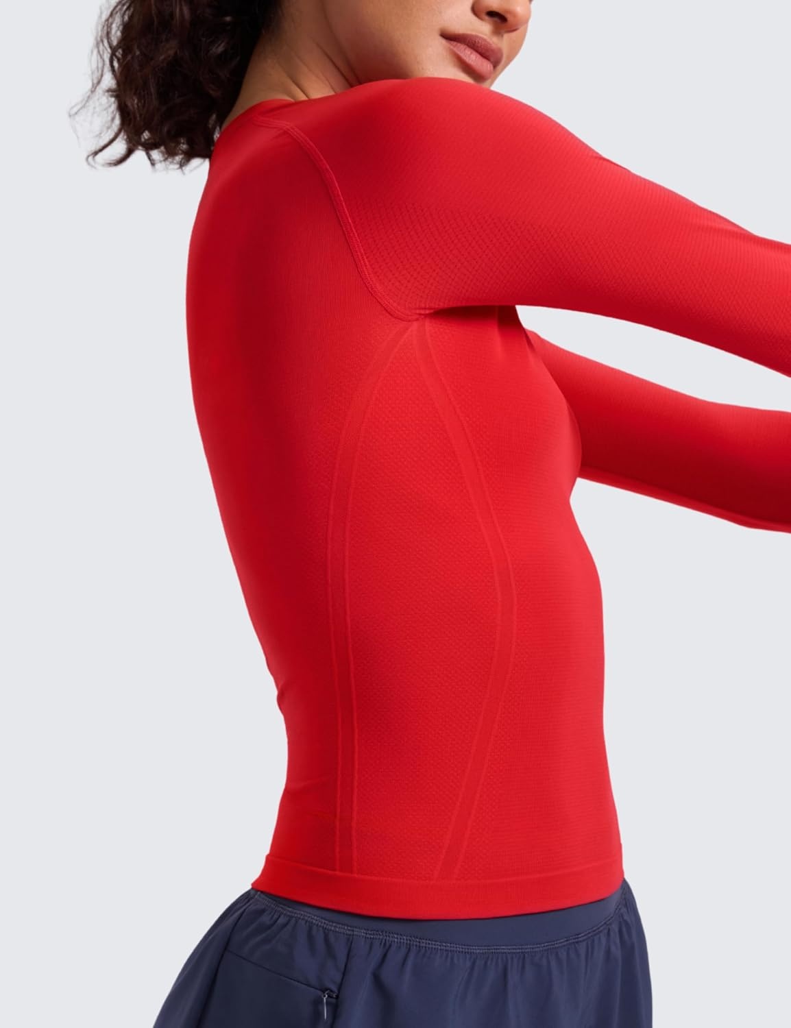 image:imageCRZ YOGA Seamless Long Sleeve Shirts for Women Waist Length Workout Athletic Running Gym Yoga Tops Crewneck BreathableDeep Red