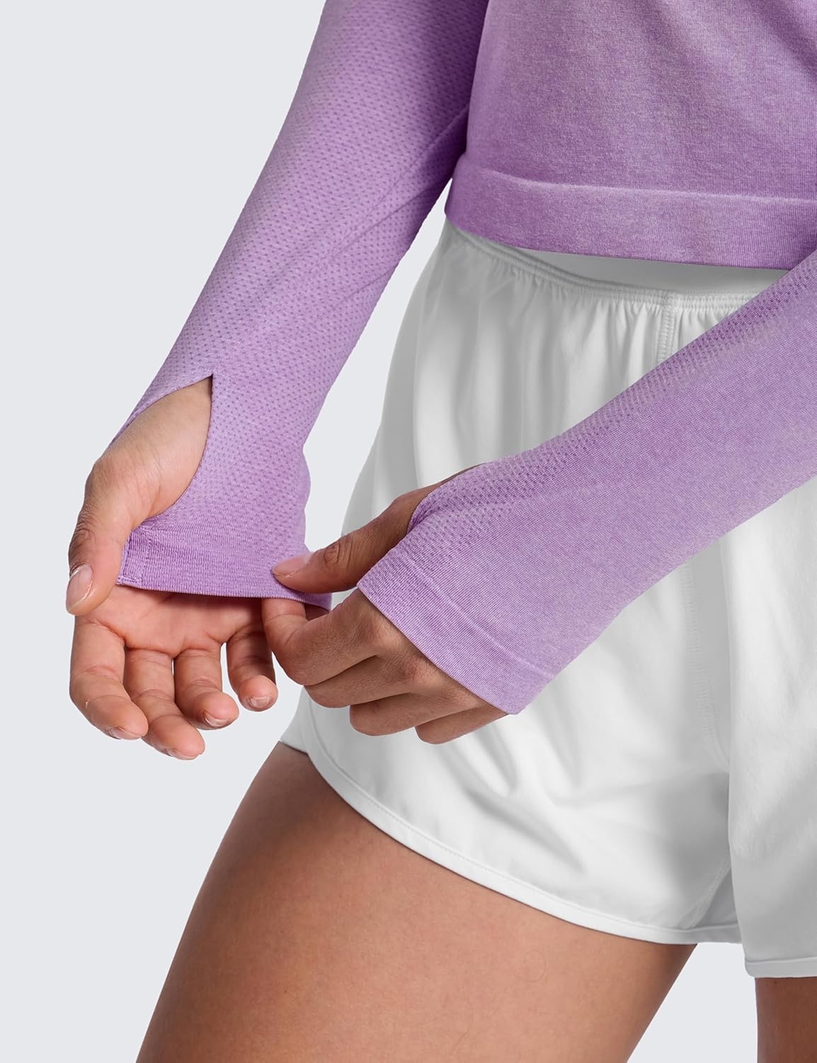 image:imageCRZ YOGA Seamless Long Sleeve Shirts for Women Waist Length Workout Athletic Running Gym Yoga Tops Crewneck BreathableElfin Purple Heather