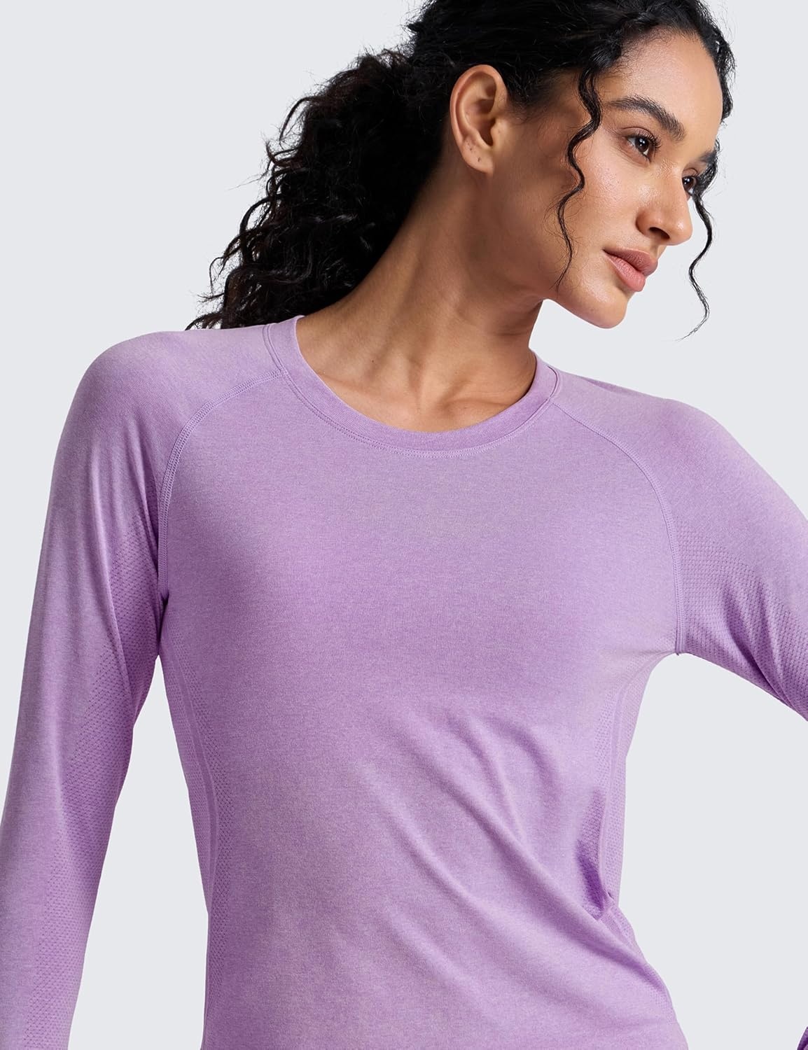 image:imageCRZ YOGA Seamless Long Sleeve Shirts for Women Waist Length Workout Athletic Running Gym Yoga Tops Crewneck BreathableElfin Purple Heather