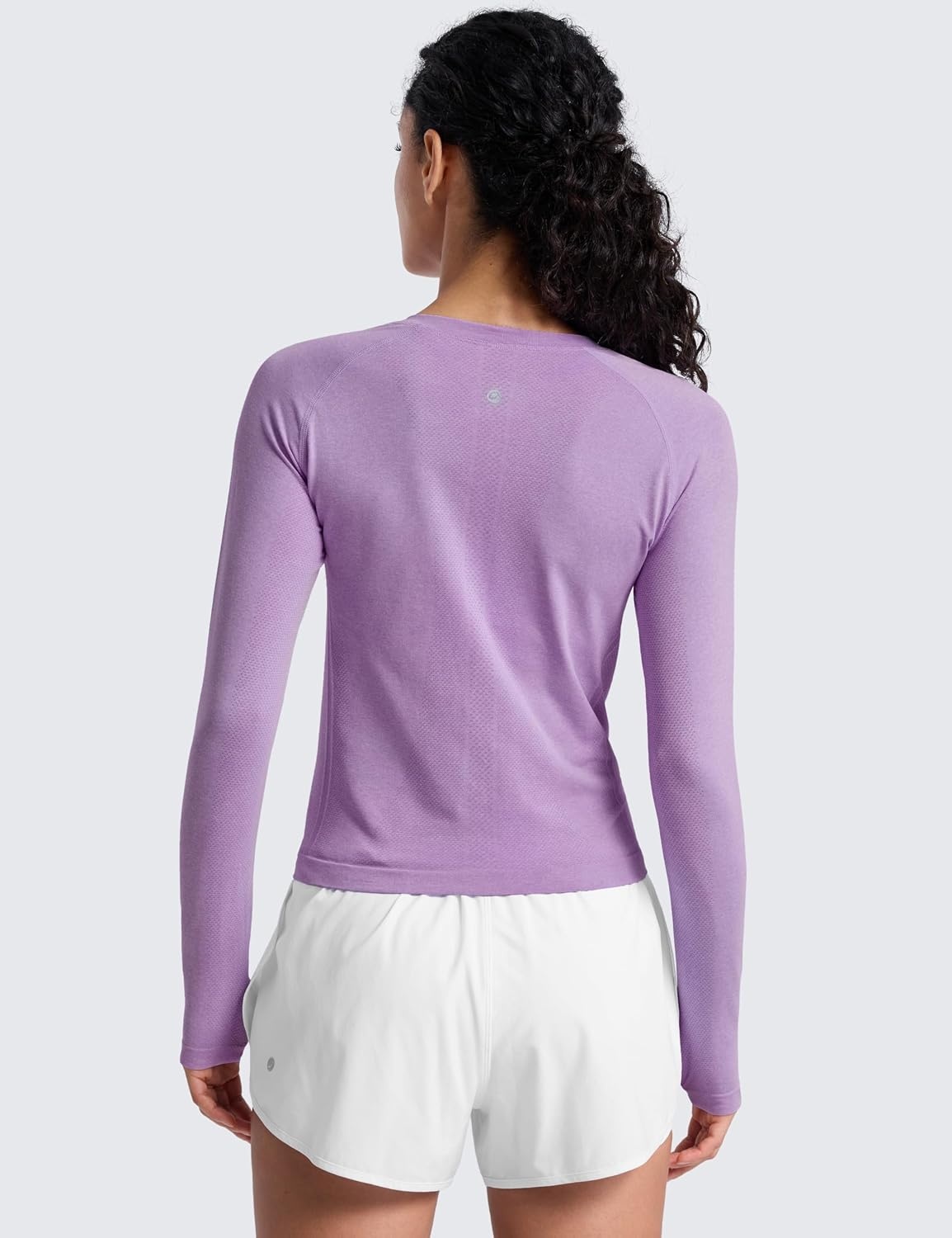 image:imageCRZ YOGA Seamless Long Sleeve Shirts for Women Waist Length Workout Athletic Running Gym Yoga Tops Crewneck BreathableElfin Purple Heather