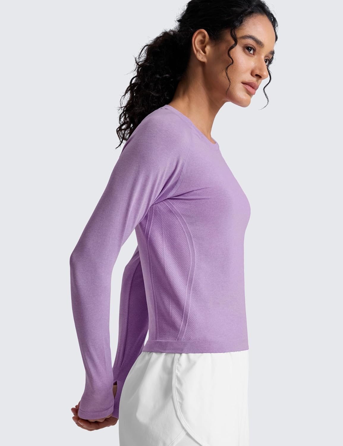 image:imageCRZ YOGA Seamless Long Sleeve Shirts for Women Waist Length Workout Athletic Running Gym Yoga Tops Crewneck BreathableElfin Purple Heather