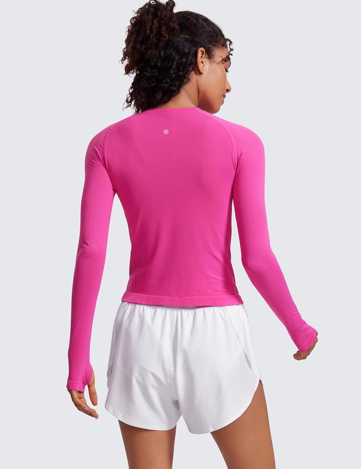 image:imageCRZ YOGA Seamless Long Sleeve Shirts for Women Waist Length Workout Athletic Running Gym Yoga Tops Crewneck BreathableHibiscus Purple
