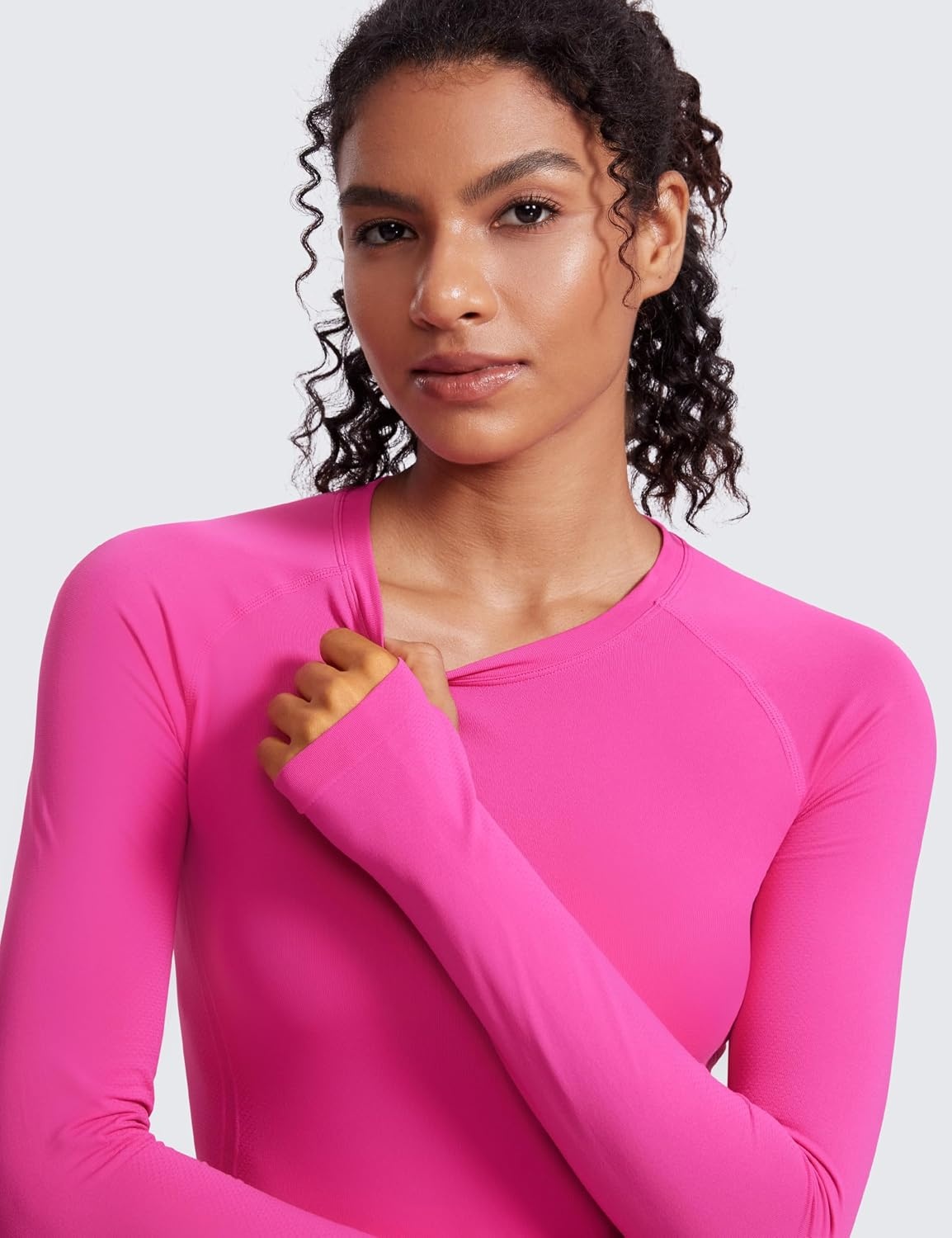 image:imageCRZ YOGA Seamless Long Sleeve Shirts for Women Waist Length Workout Athletic Running Gym Yoga Tops Crewneck BreathableHibiscus Purple