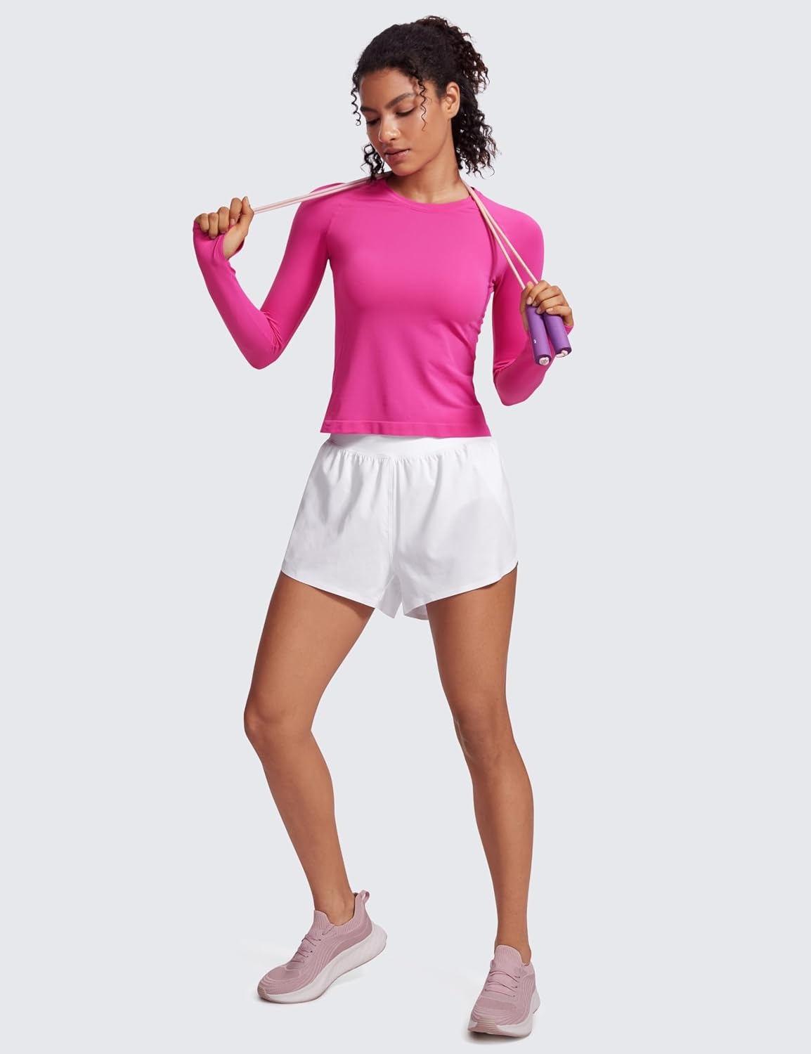 image:imageCRZ YOGA Seamless Long Sleeve Shirts for Women Waist Length Workout Athletic Running Gym Yoga Tops Crewneck BreathableHibiscus Purple