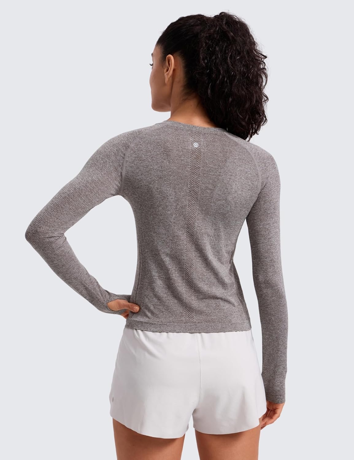 image:imageCRZ YOGA Seamless Long Sleeve Shirts for Women Waist Length Workout Athletic Running Gym Yoga Tops Crewneck BreathableHot Fudge Brown Heather