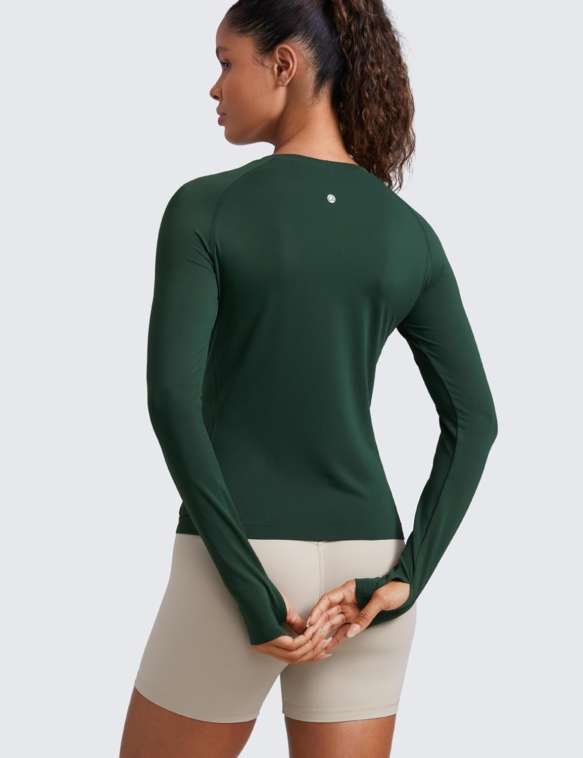 image:imageCRZ YOGA Seamless Long Sleeve Shirts for Women Waist Length Workout Athletic Running Gym Yoga Tops Crewneck BreathableLegend Green