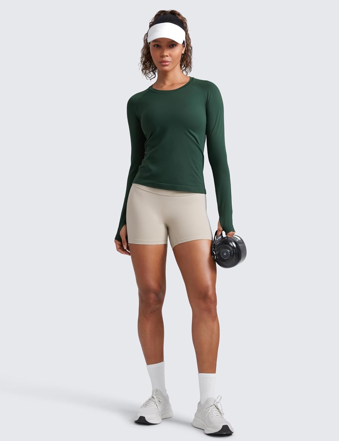 image:imageCRZ YOGA Seamless Long Sleeve Shirts for Women Waist Length Workout Athletic Running Gym Yoga Tops Crewneck BreathableLegend Green