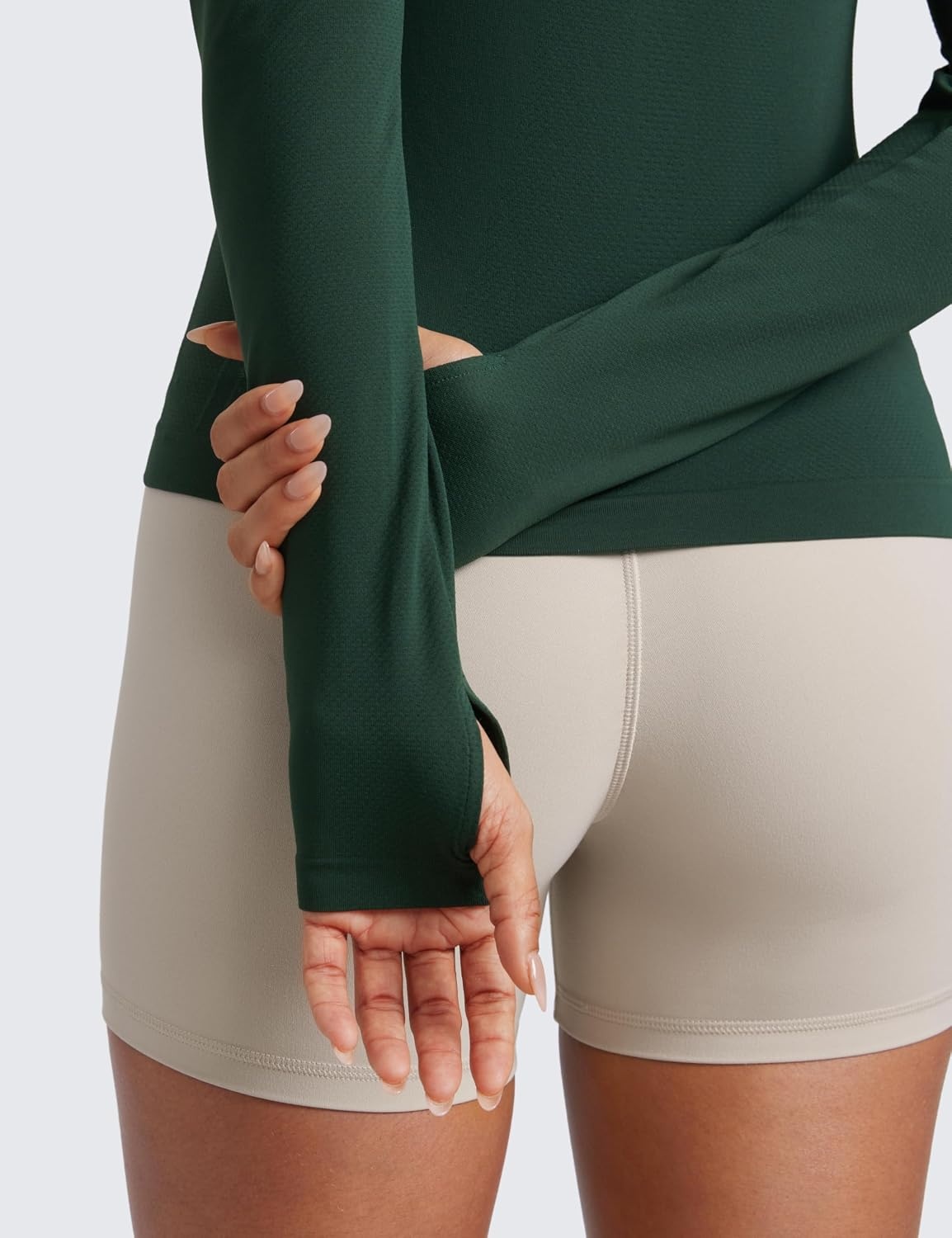 image:imageCRZ YOGA Seamless Long Sleeve Shirts for Women Waist Length Workout Athletic Running Gym Yoga Tops Crewneck BreathableLegend Green
