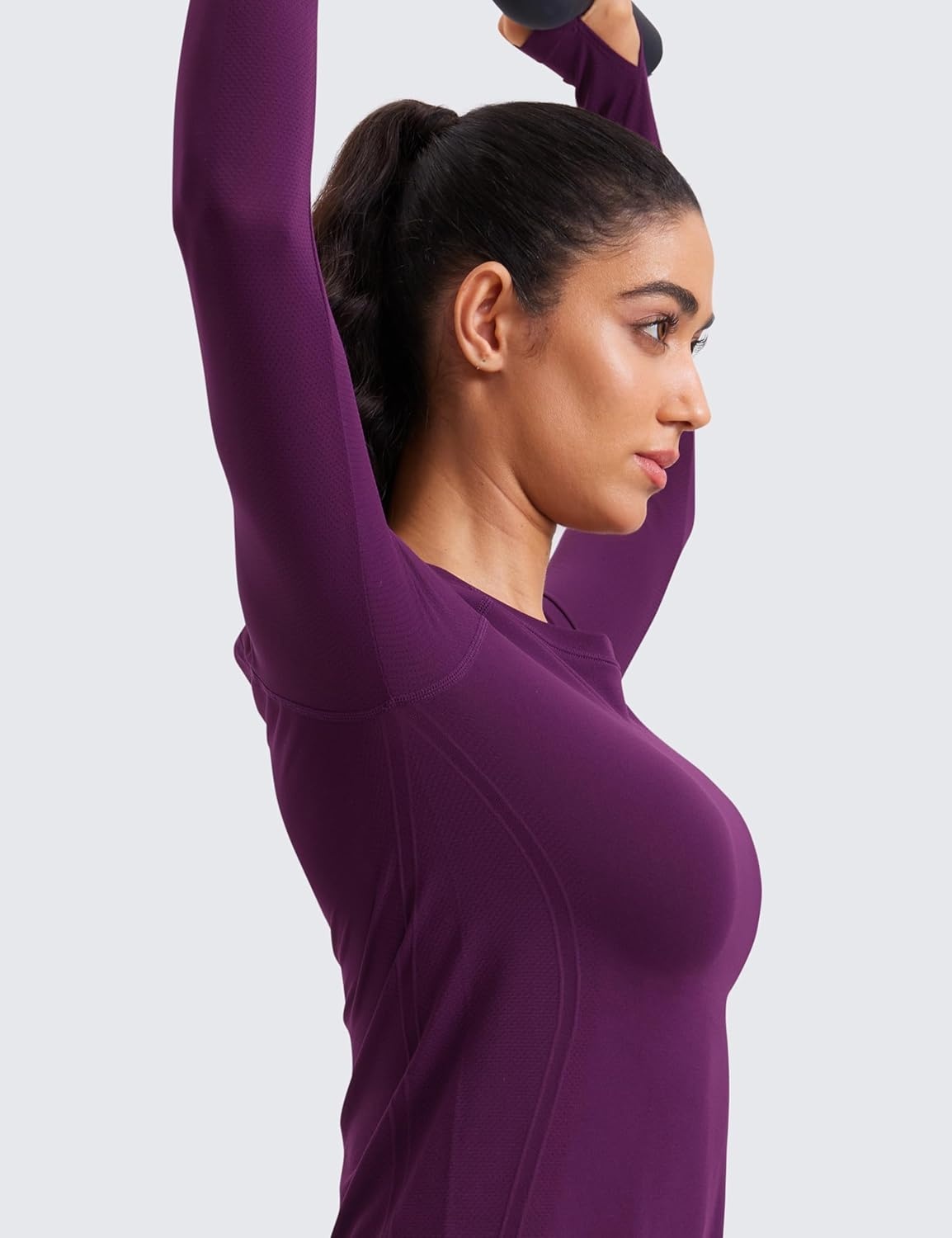 image:imageCRZ YOGA Seamless Long Sleeve Shirts for Women Waist Length Workout Athletic Running Gym Yoga Tops Crewneck BreathablePlum Magenta
