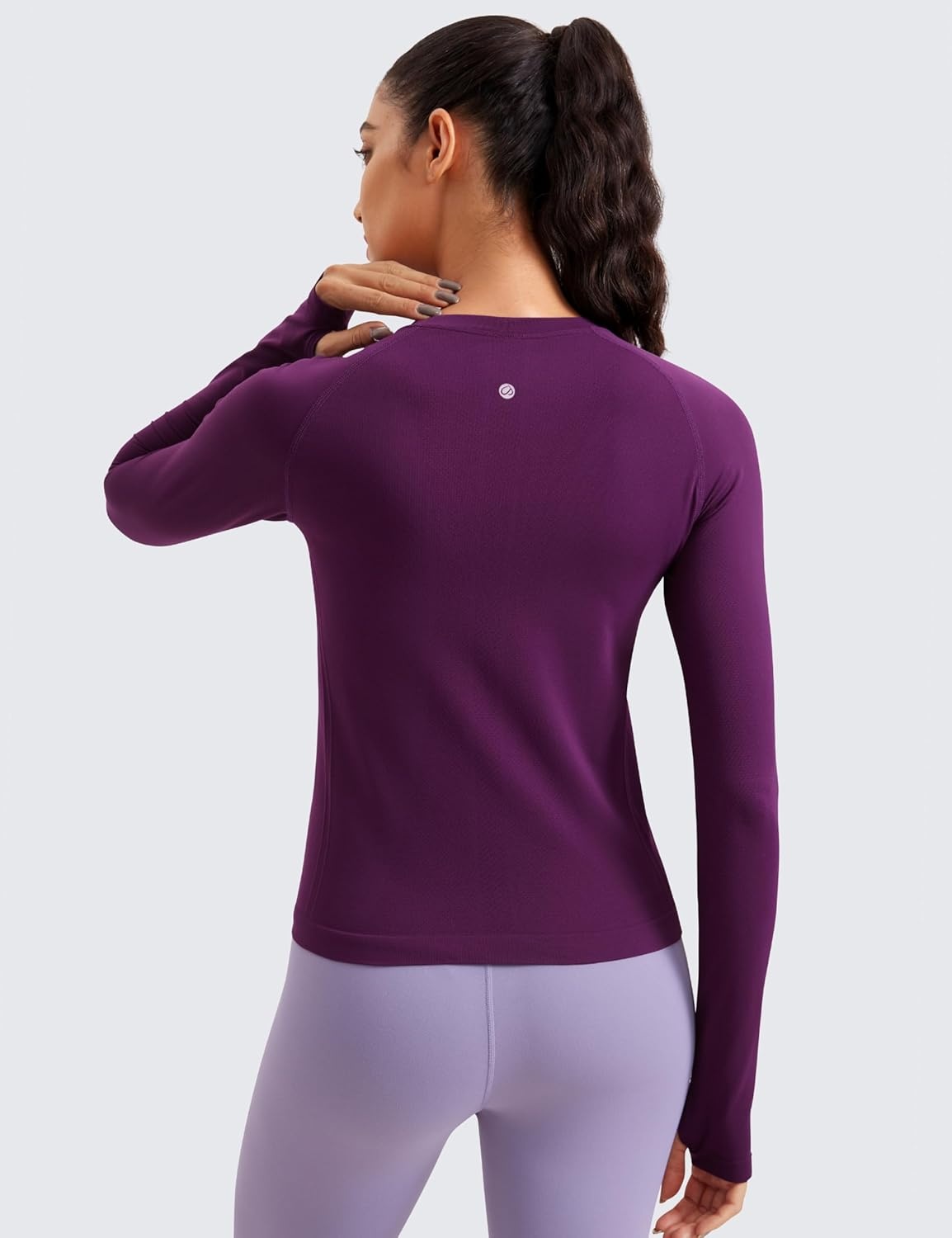 image:imageCRZ YOGA Seamless Long Sleeve Shirts for Women Waist Length Workout Athletic Running Gym Yoga Tops Crewneck BreathablePlum Magenta