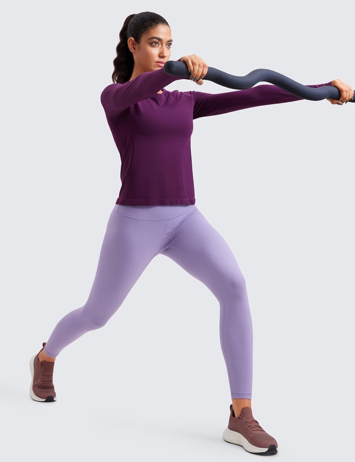 image:imageCRZ YOGA Seamless Long Sleeve Shirts for Women Waist Length Workout Athletic Running Gym Yoga Tops Crewneck BreathablePlum Magenta