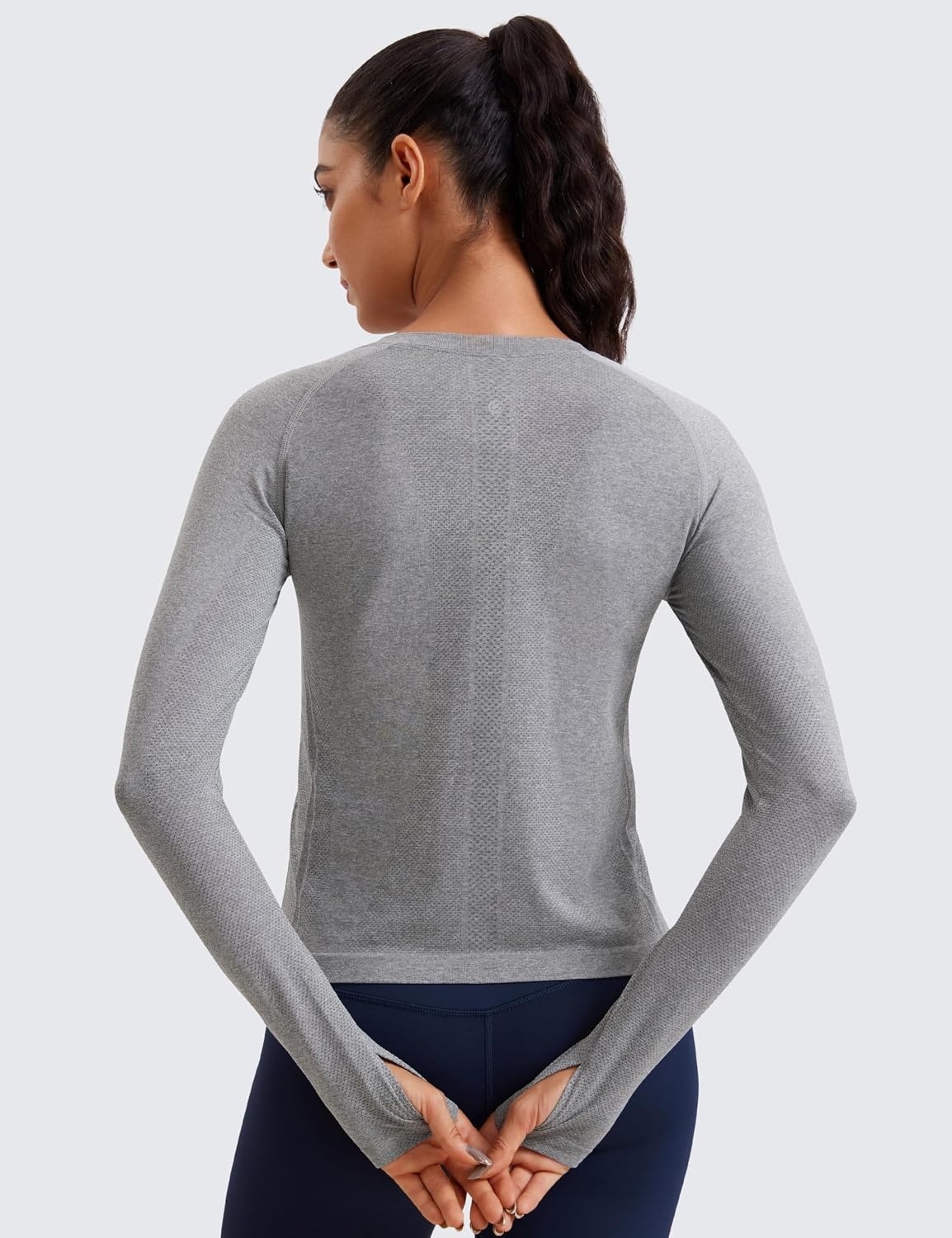 image:imageCRZ YOGA Seamless Long Sleeve Shirts for Women Waist Length Workout Athletic Running Gym Yoga Tops Crewneck BreathableSlate Grey Marl