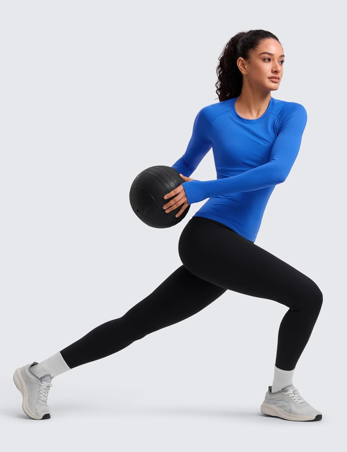 image:imageCRZ YOGA Seamless Long Sleeve Shirts for Women Waist Length Workout Athletic Running Gym Yoga Tops Crewneck BreathableSparkle Blue