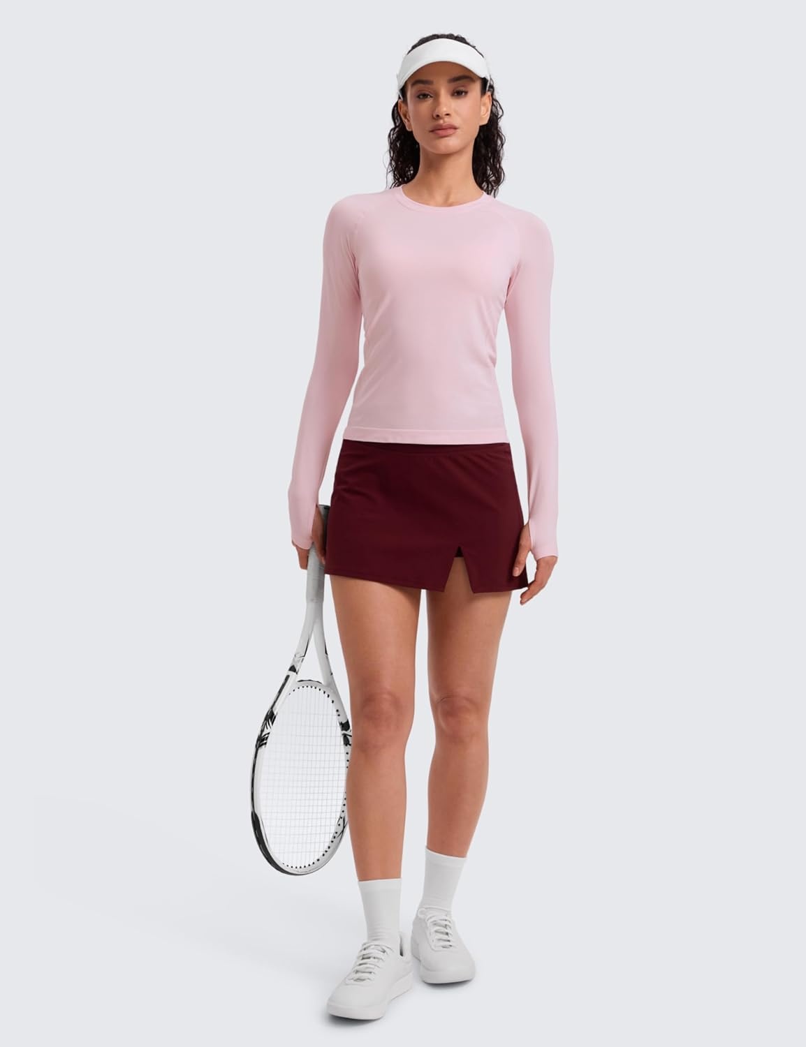 image:imageCRZ YOGA Seamless Long Sleeve Shirts for Women Waist Length Workout Athletic Running Gym Yoga Tops Crewneck BreathableStrawberry Pink