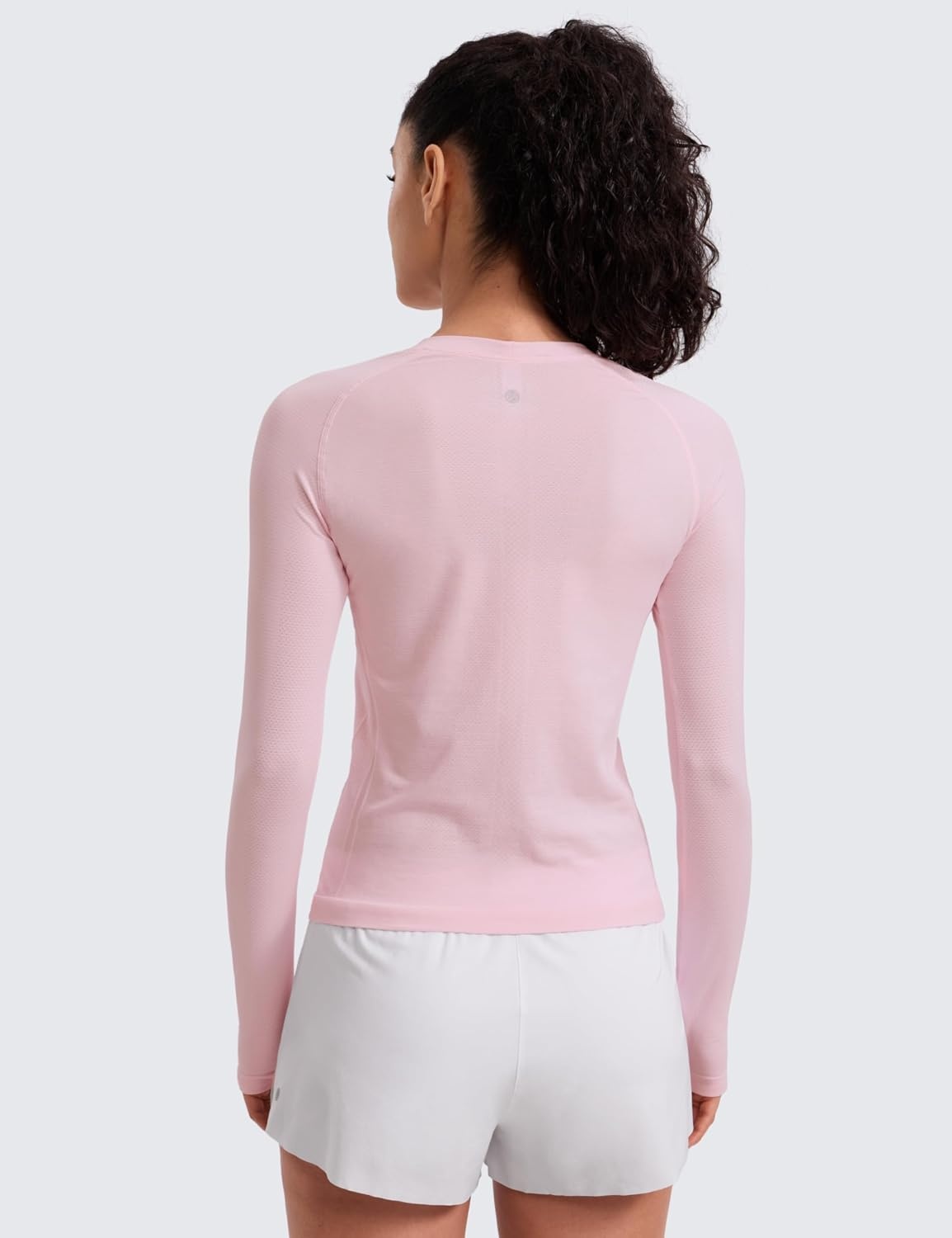 image:imageCRZ YOGA Seamless Long Sleeve Shirts for Women Waist Length Workout Athletic Running Gym Yoga Tops Crewneck BreathableStrawberry Pink