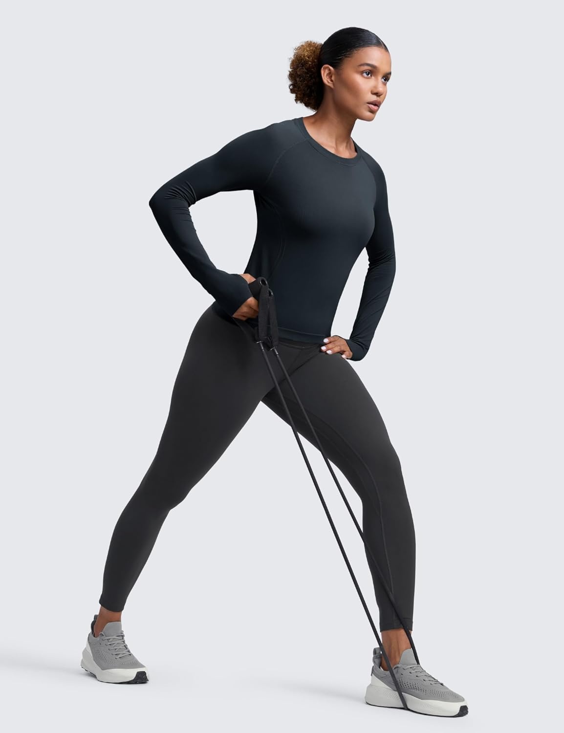 image:imageCRZ YOGA Seamless Long Sleeve Shirts for Women Waist Length Workout Athletic Running Gym Yoga Tops Crewneck BreathableTrue Navy