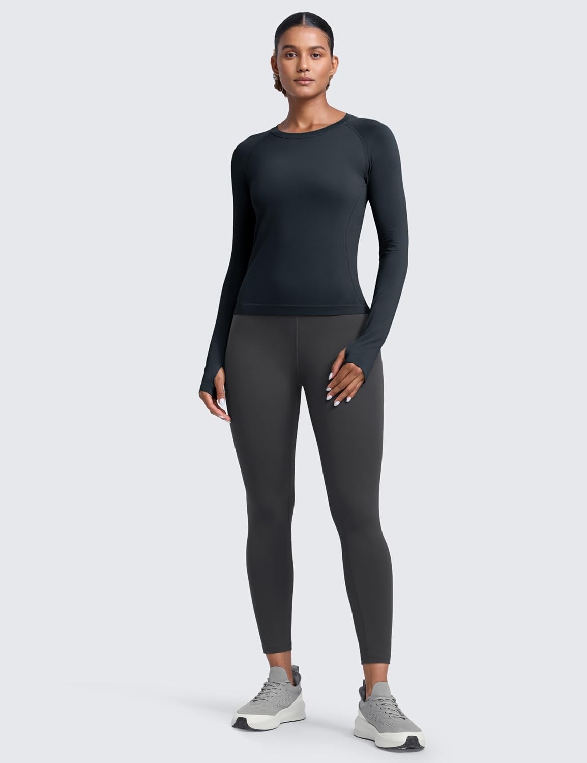 image:imageCRZ YOGA Seamless Long Sleeve Shirts for Women Waist Length Workout Athletic Running Gym Yoga Tops Crewneck BreathableTrue Navy
