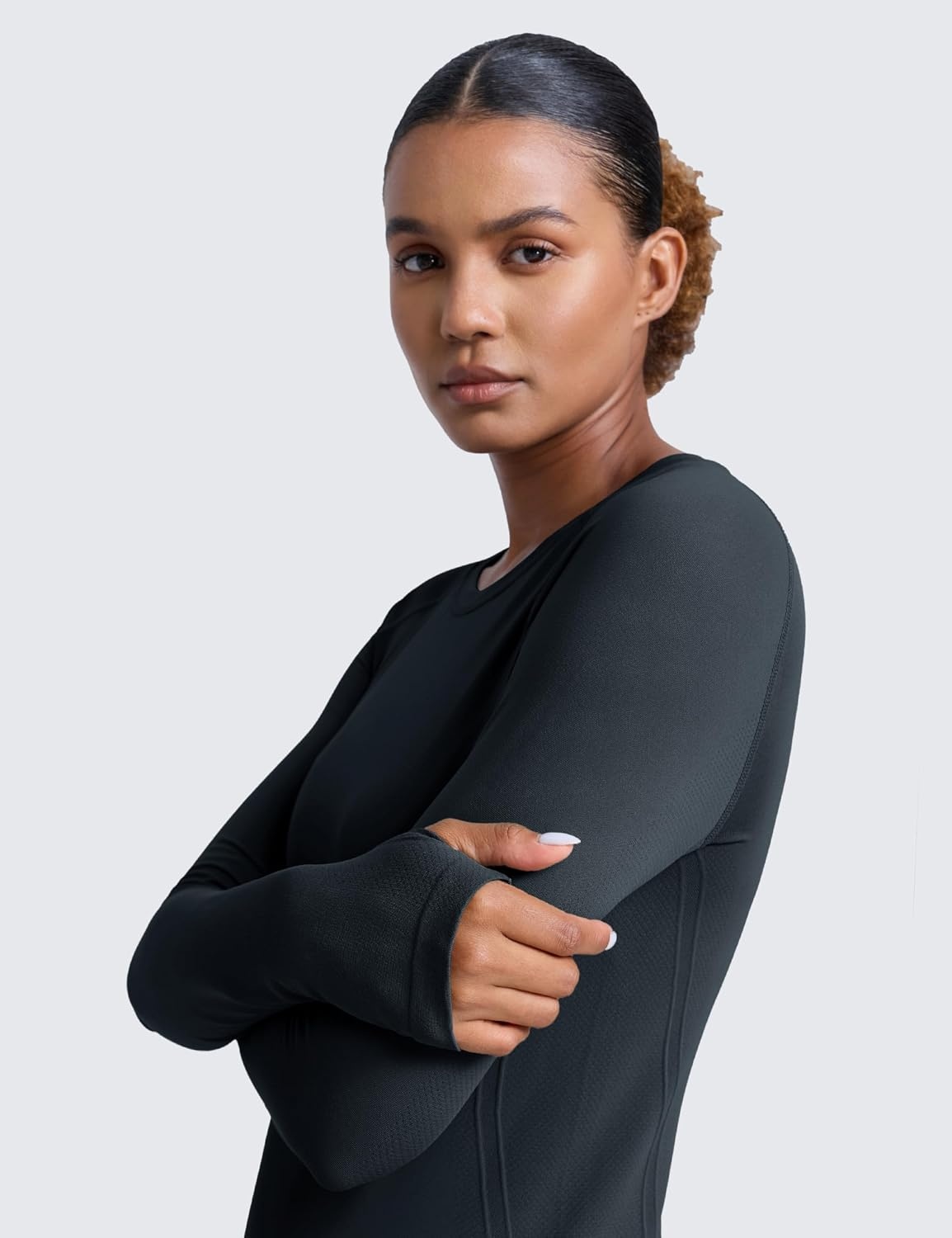 image:imageCRZ YOGA Seamless Long Sleeve Shirts for Women Waist Length Workout Athletic Running Gym Yoga Tops Crewneck BreathableTrue Navy