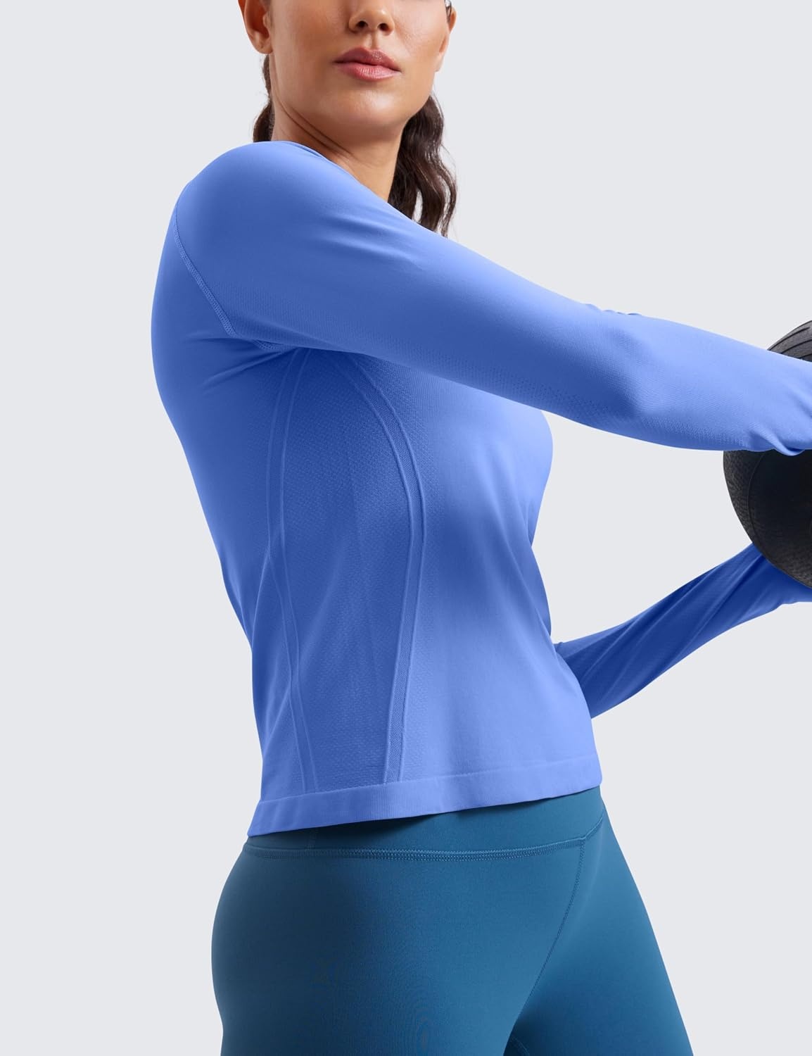image:imageCRZ YOGA Seamless Long Sleeve Shirts for Women Waist Length Workout Athletic Running Gym Yoga Tops Crewneck BreathableWild Indigo