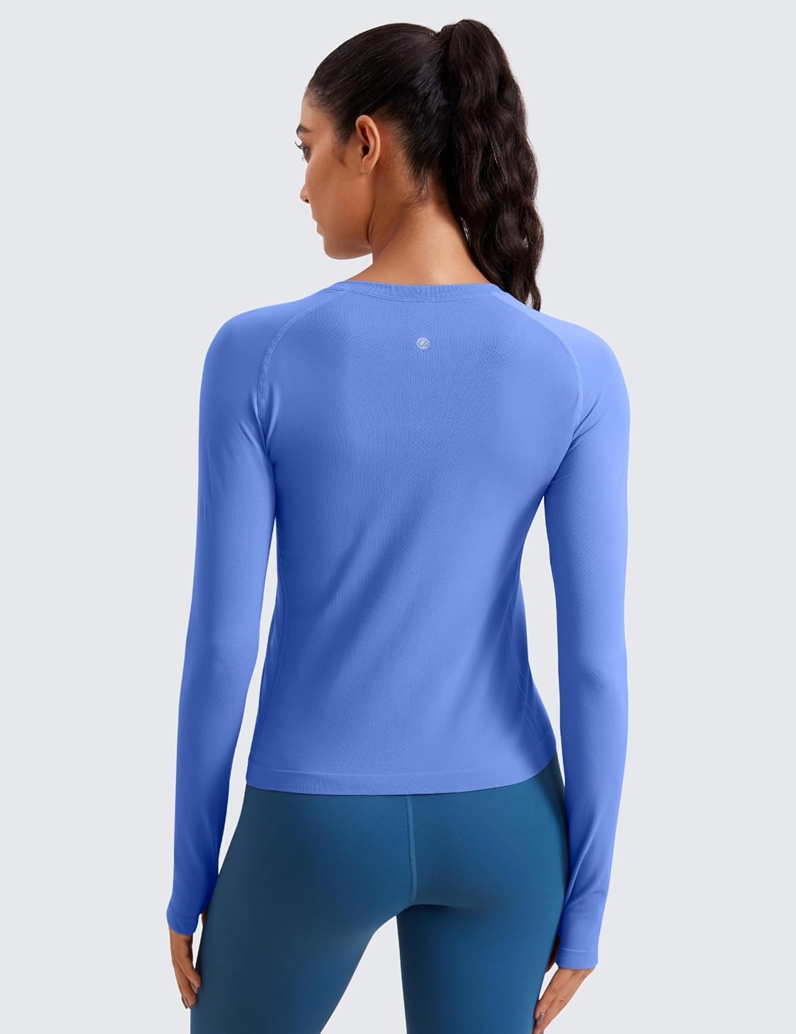image:imageCRZ YOGA Seamless Long Sleeve Shirts for Women Waist Length Workout Athletic Running Gym Yoga Tops Crewneck BreathableWild Indigo