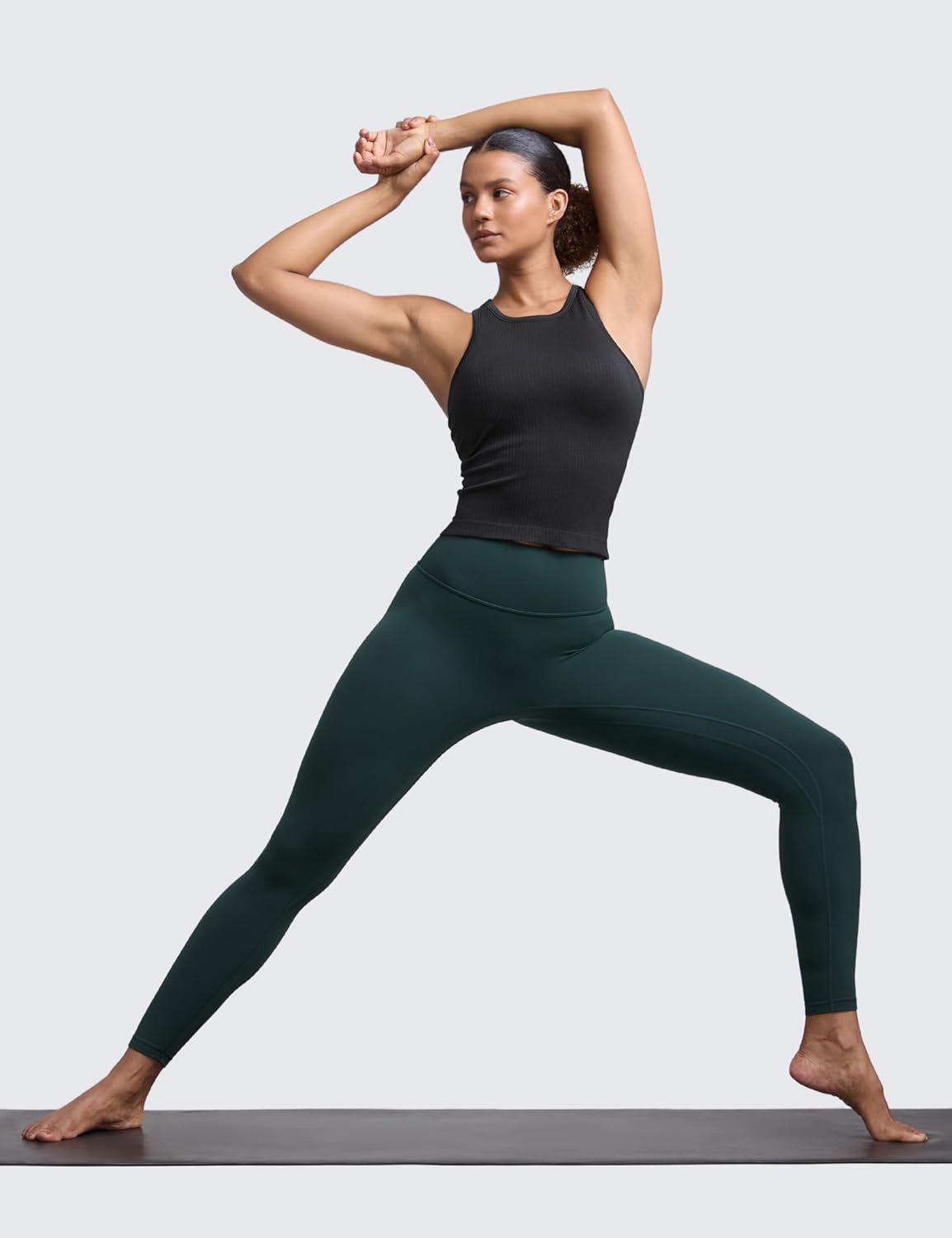 image:imageCRZ YOGA Seamless Ribbed High Neck Tank Top for Women Sleeveless Crop Yoga Workout Shirt with Built in BraBlack